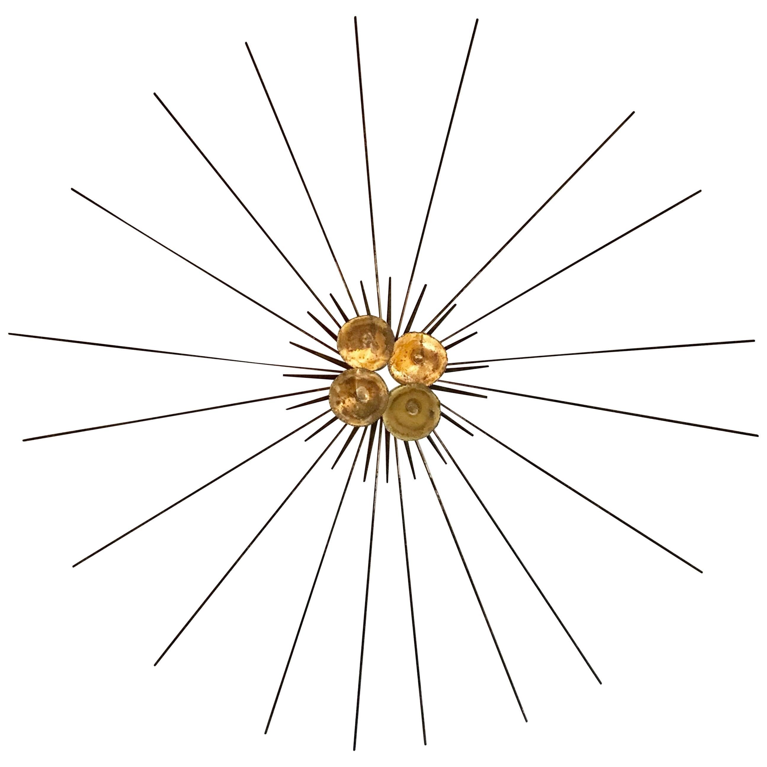 Mid-Century Modern Brutalist Metal Sunburst Wall Sculpture