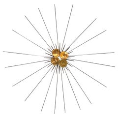 Mid-Century Modern Brutalist Metal Sunburst Wall Sculpture