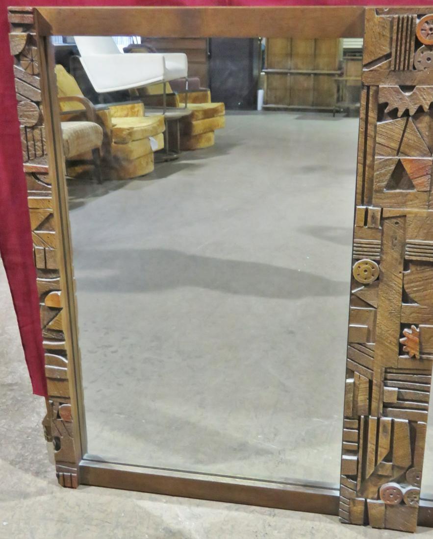 Mid-Century Modern Brutalist Mirror in the Style of Lane Furniture In Good Condition For Sale In Brooklyn, NY