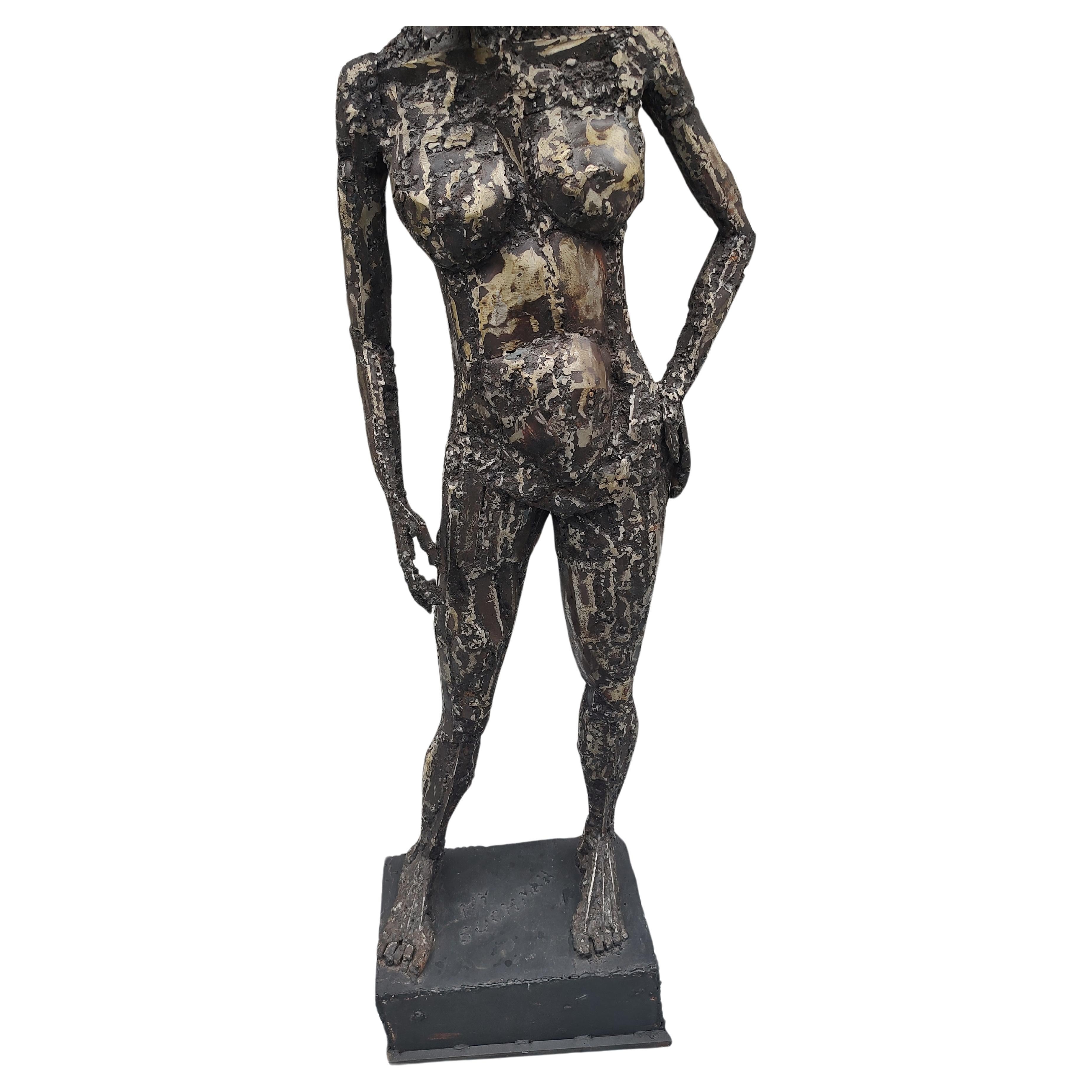 Late 20th Century Mid Century Modern Brutalist Mixed Metals Figurative Sculpture of a Woman C1970 For Sale