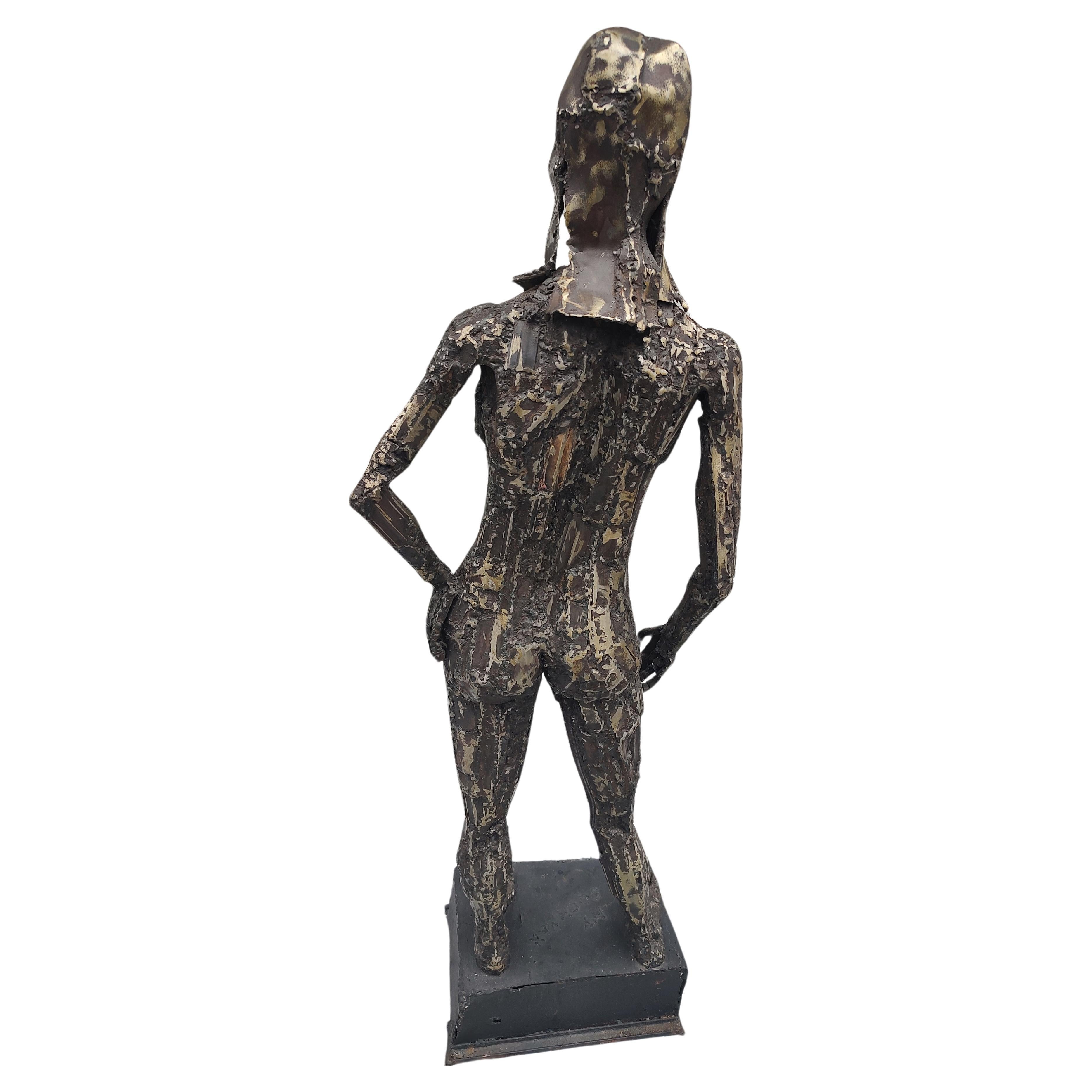 Mid Century Modern Brutalist Mixed Metals Figurative Sculpture of a Woman C1970 For Sale 3