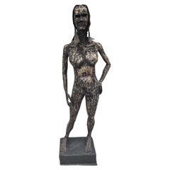 Vintage Mid Century Modern Brutalist Mixed Metals Figurative Sculpture of a Woman C1970