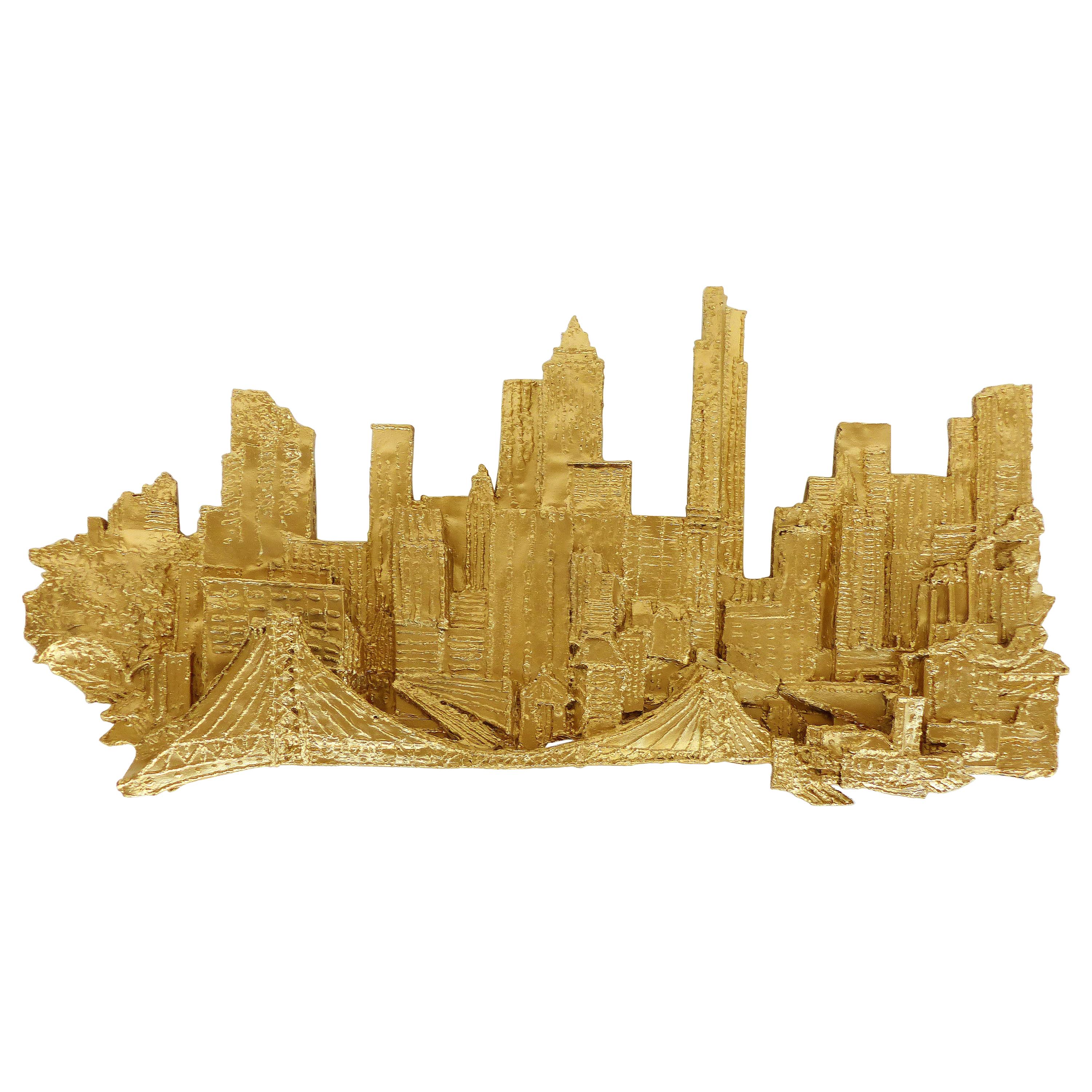 Mid-Century Modern Brutalist NYC Cityscape Wall Sculpture, Signed
