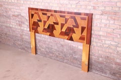 Mid-Century Modern Brutalist Oak and Rosewood Queen Size Headboard, Circa 1970s