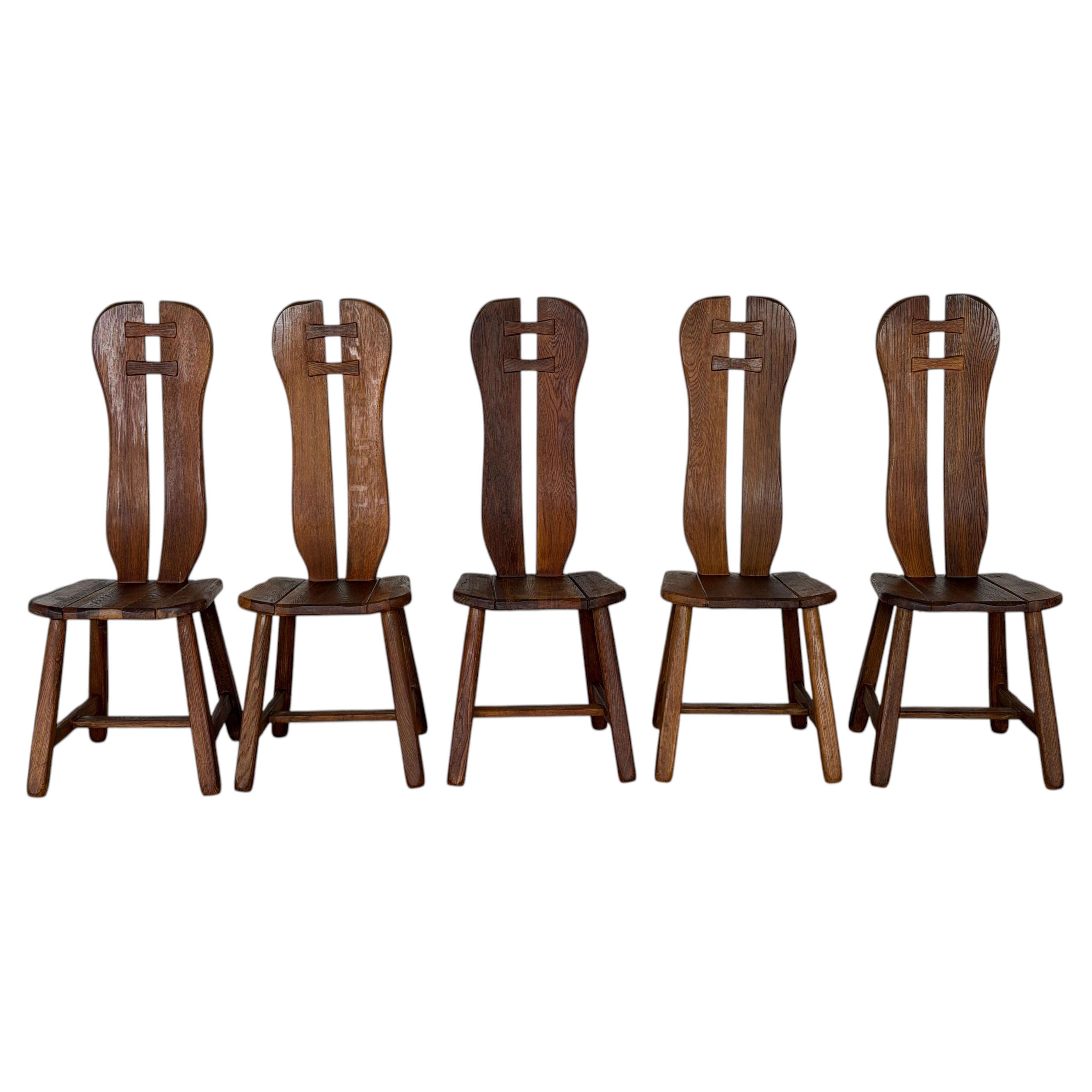 Mid-century Modern, Brutalist Oak Dining Chairs, Belgium, 1960s