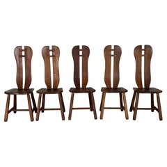 Mid-century Modern, Brutalist Oak Dining Chairs, Belgium, 1960s