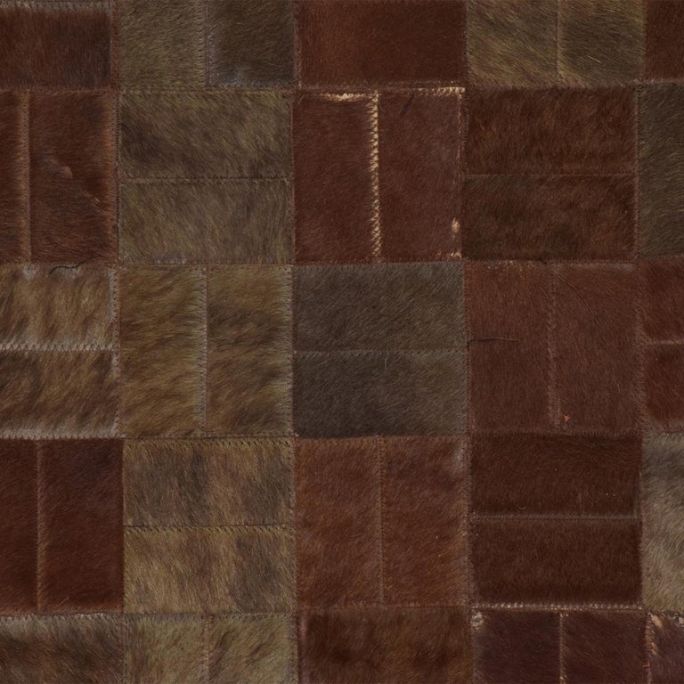 Mid Century Modern Brutalist Patchwork Cowhide Leather Rug For