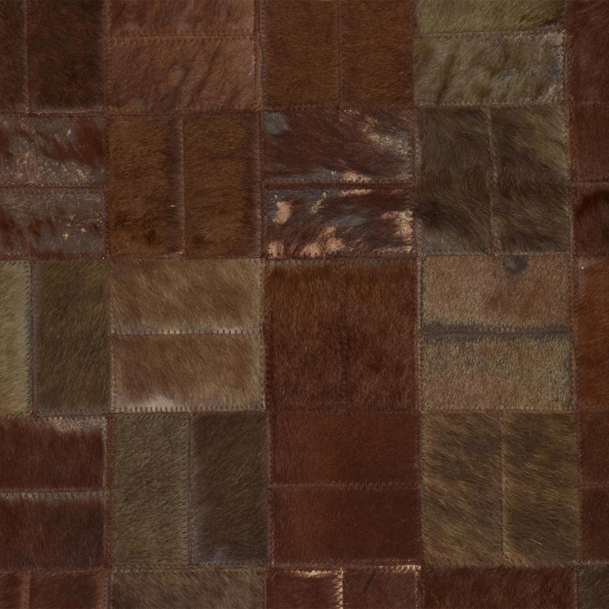 Mid-Century Modern Brutalist Patchwork Cowhide Leather Rug In Good Condition In Chula Vista, CA