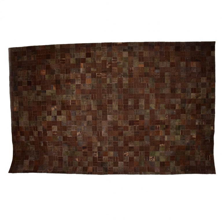 MidCentury Modern Brutalist Patchwork Cowhide Leather Rug For Sale at