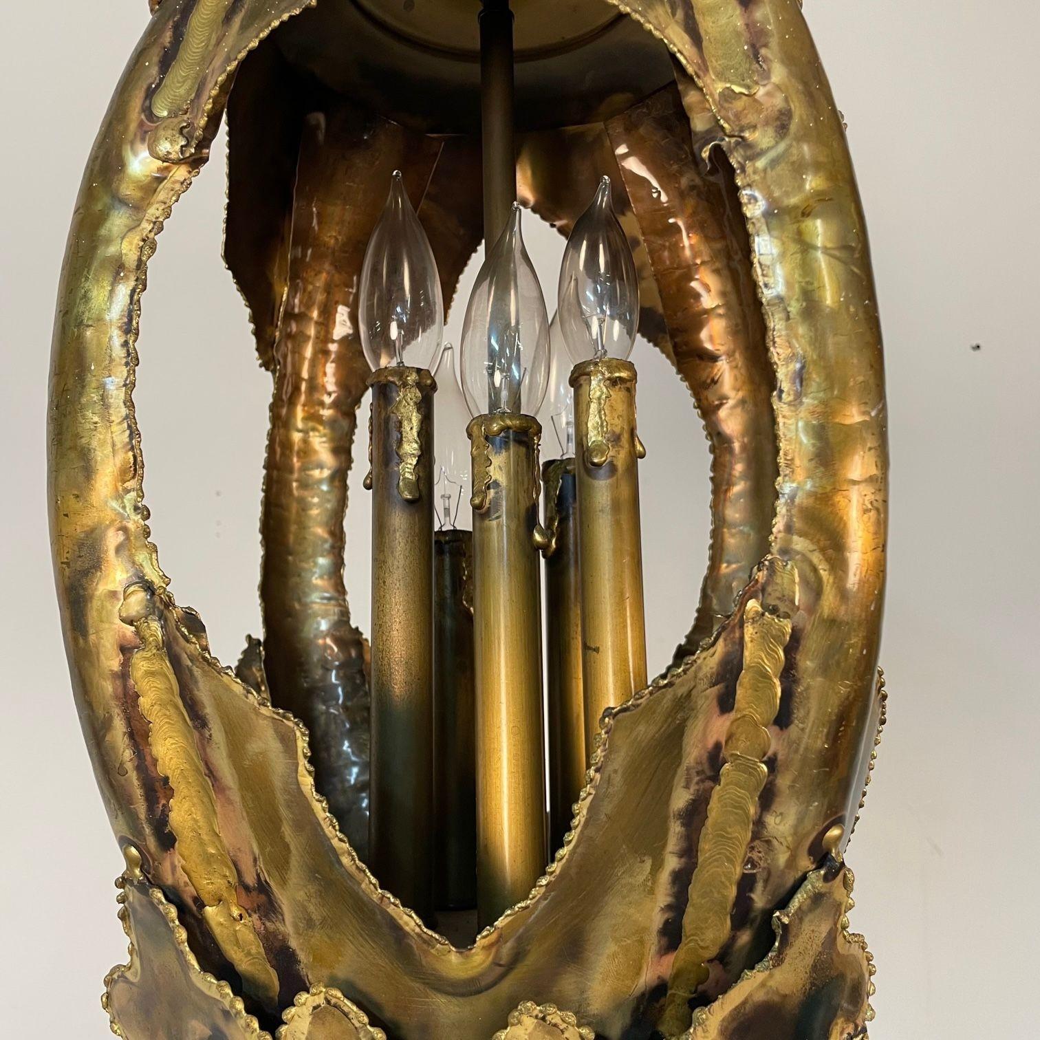 Mid-Century Modern Brutalist Pendant/Chandelier by Tom Greene for Feldman, Brass For Sale 5