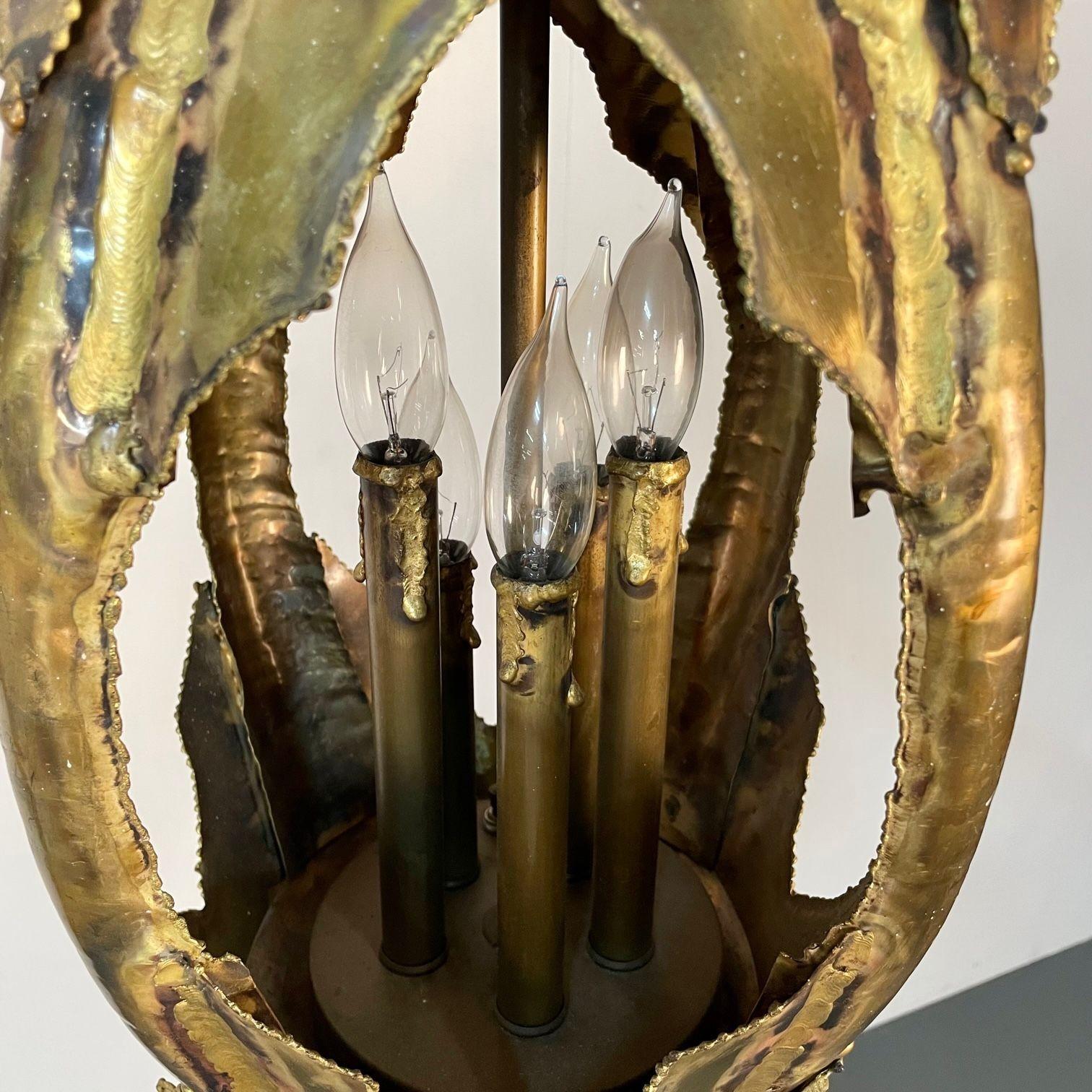 Mid-Century Modern Brutalist Pendant/Chandelier by Tom Greene for Feldman, Brass For Sale 1