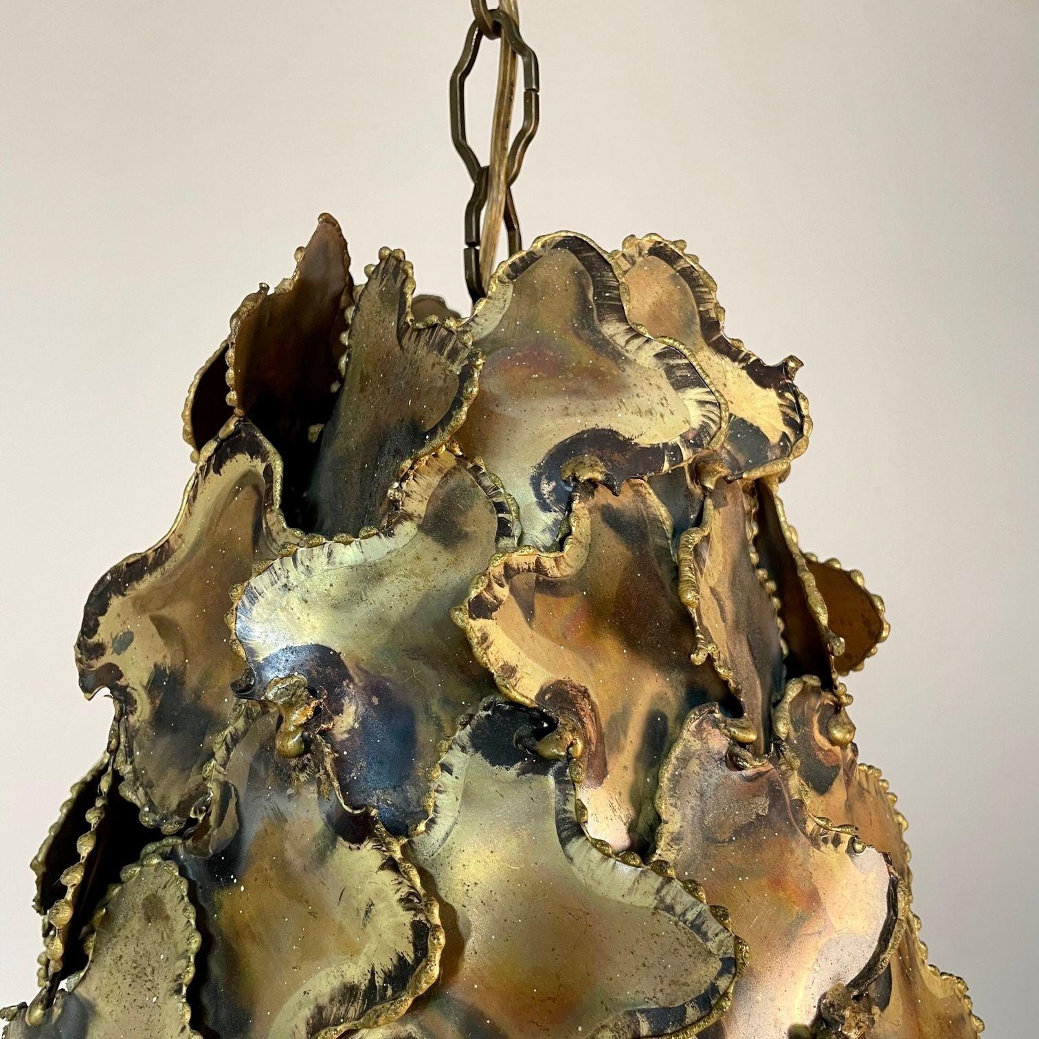 Mid-Century Modern Brutalist Pendant/Chandelier by Tom Greene for Feldman, Brass For Sale 2
