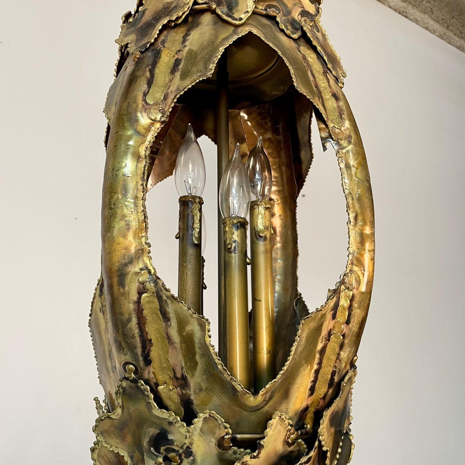 Mid-Century Modern Brutalist Pendant/Chandelier by Tom Greene for Feldman, Brass For Sale 4