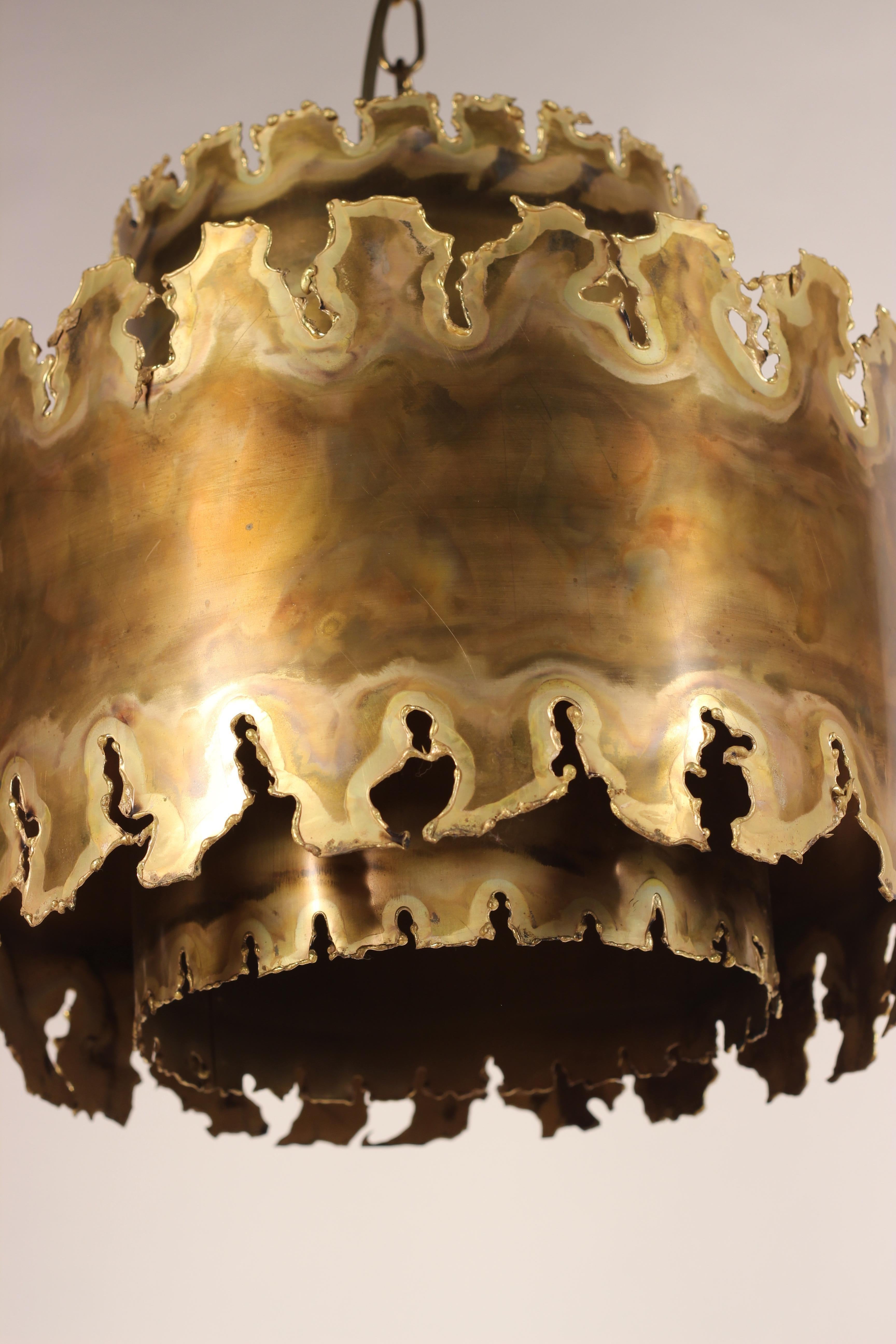 Brass Mid-Century Modern Brutalist Pendant Light by Svend Aage Holm Sørensen, 1960’s For Sale