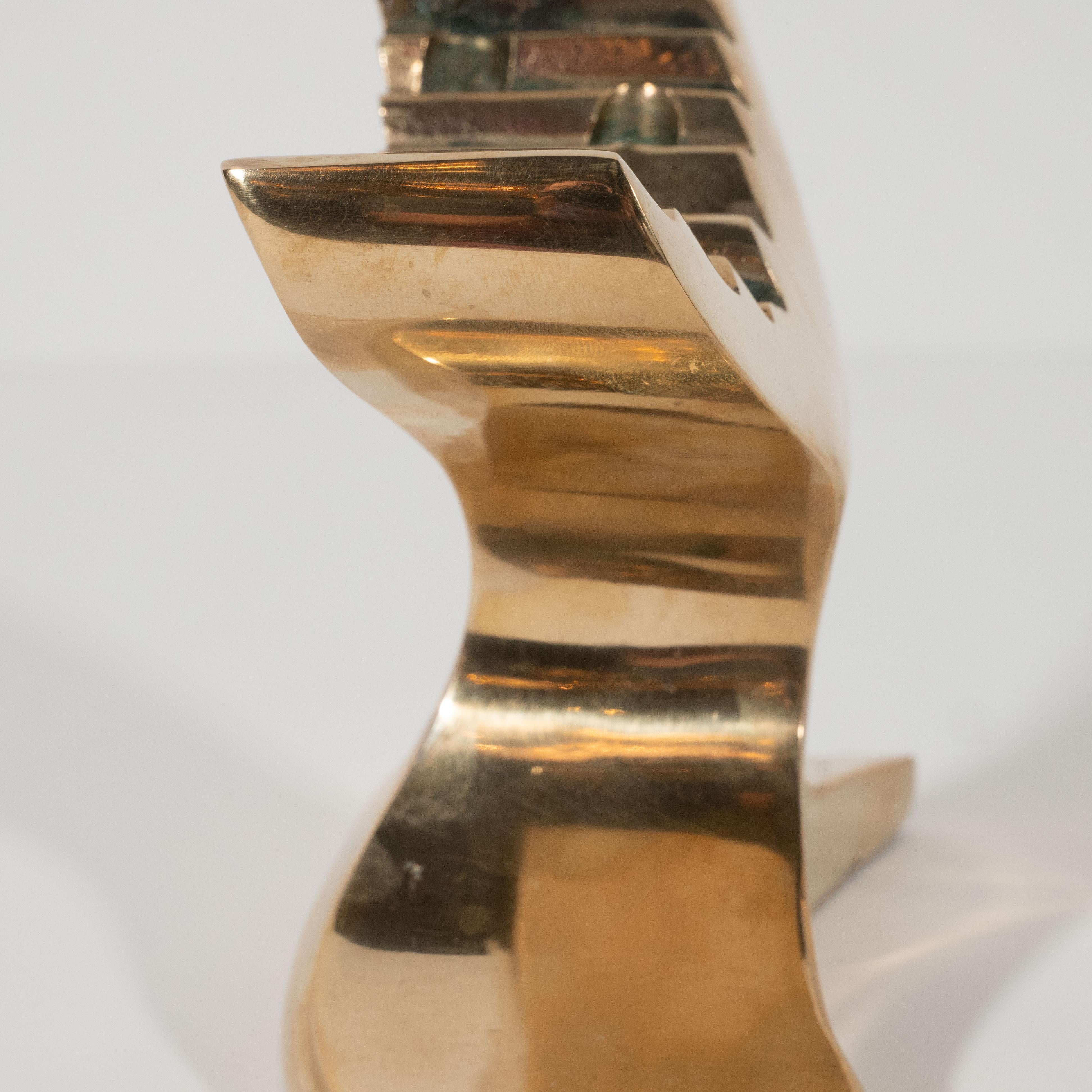 Mid-Century Modern Brutalist Polished Brass Menorah Signed by David A. Nelson In Excellent Condition In New York, NY