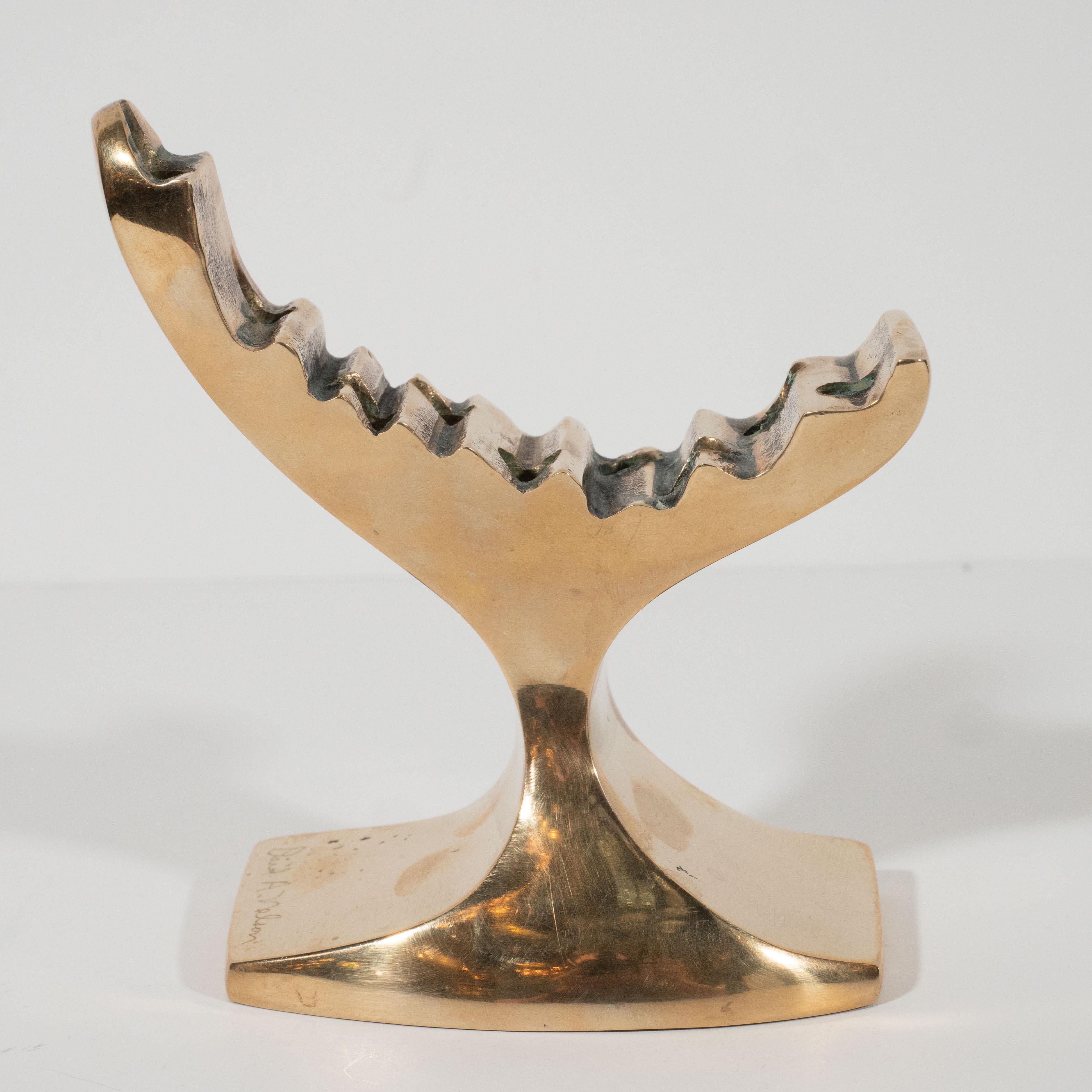 Late 20th Century Mid-Century Modern Brutalist Polished Brass Menorah Signed by David A. Nelson