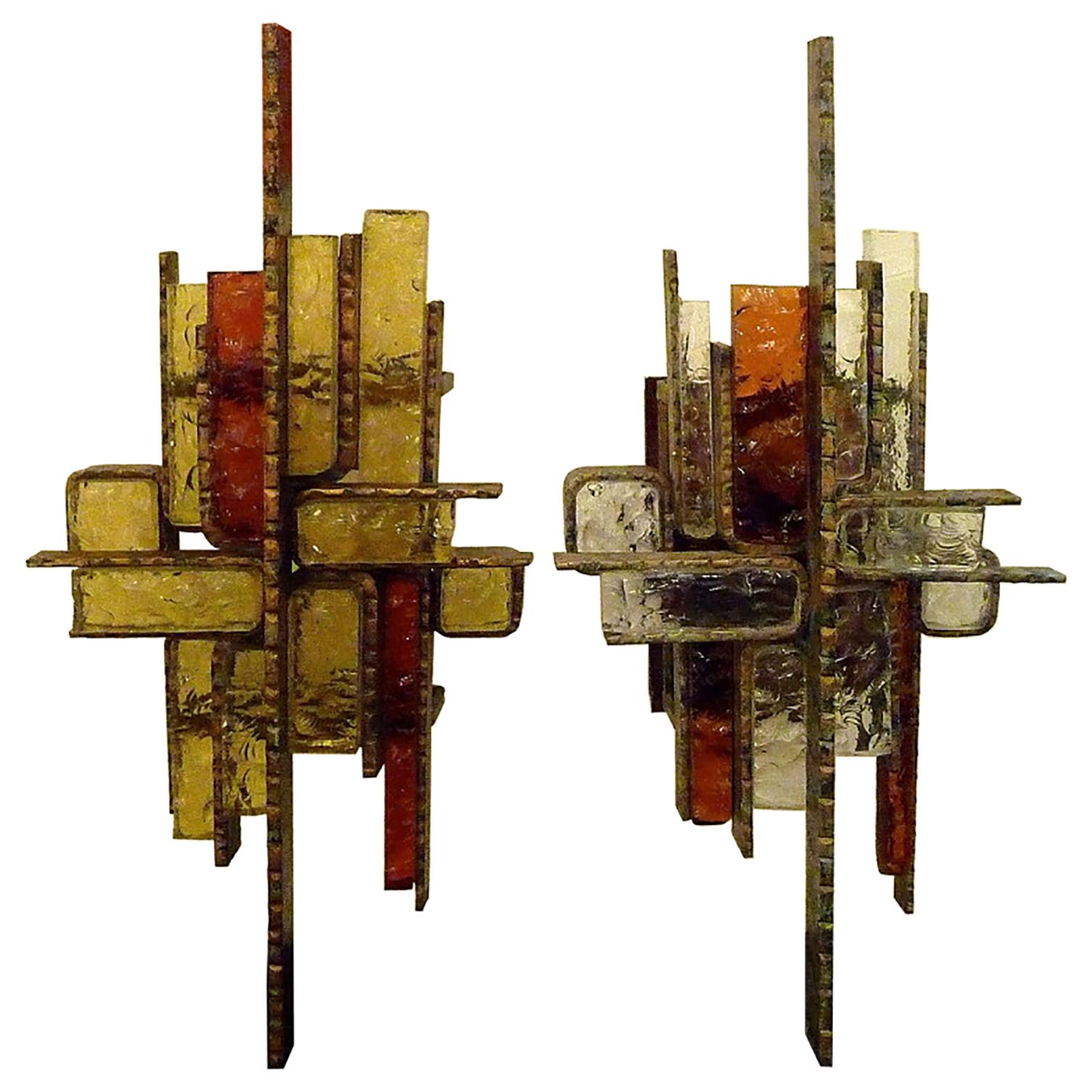 MidCentury Modern Brutalist Sconces in the Style of Poliarte For Sale