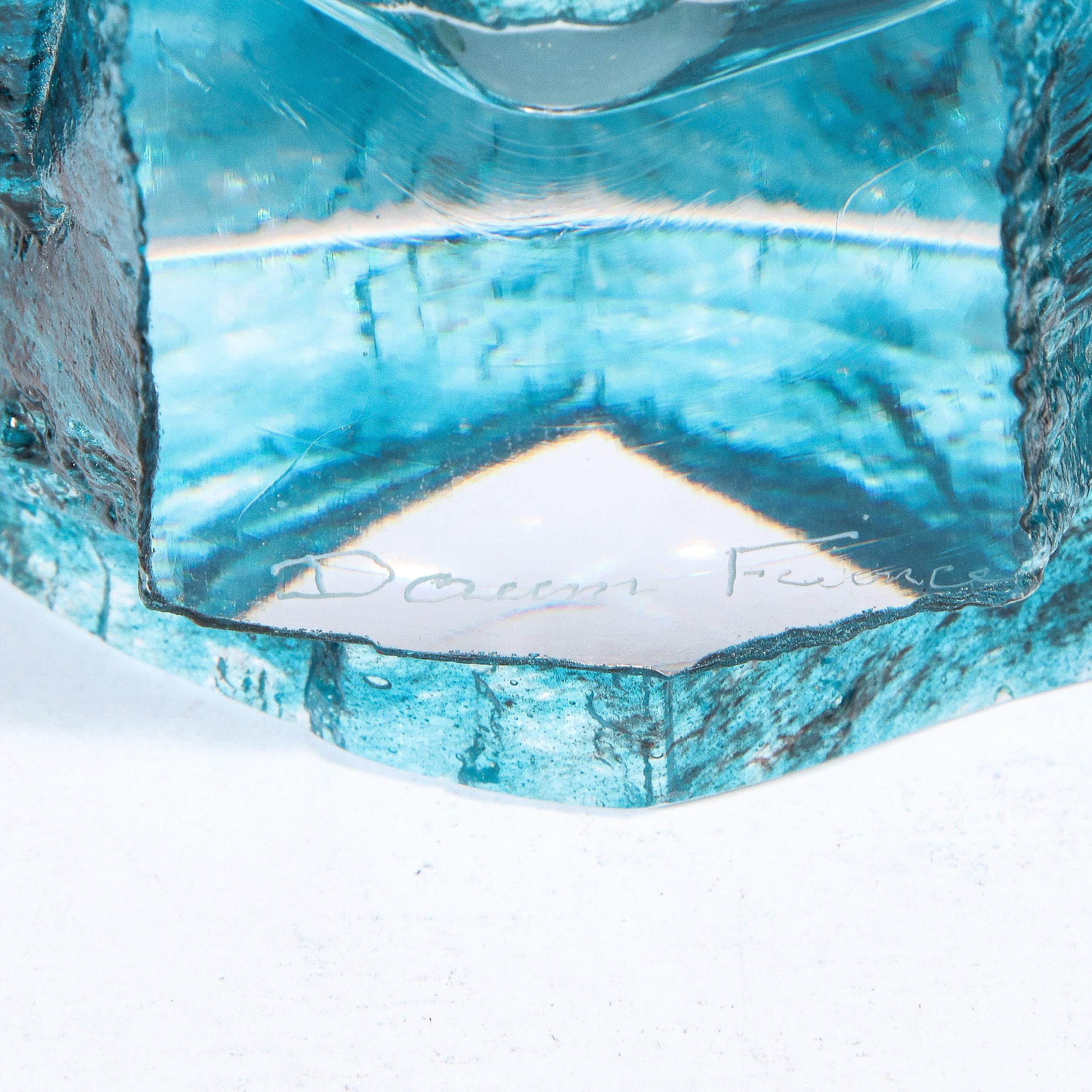 Mid-Century Modern Brutalist Sculptural Sapphire Blue Glass Vase Signed Daum 2