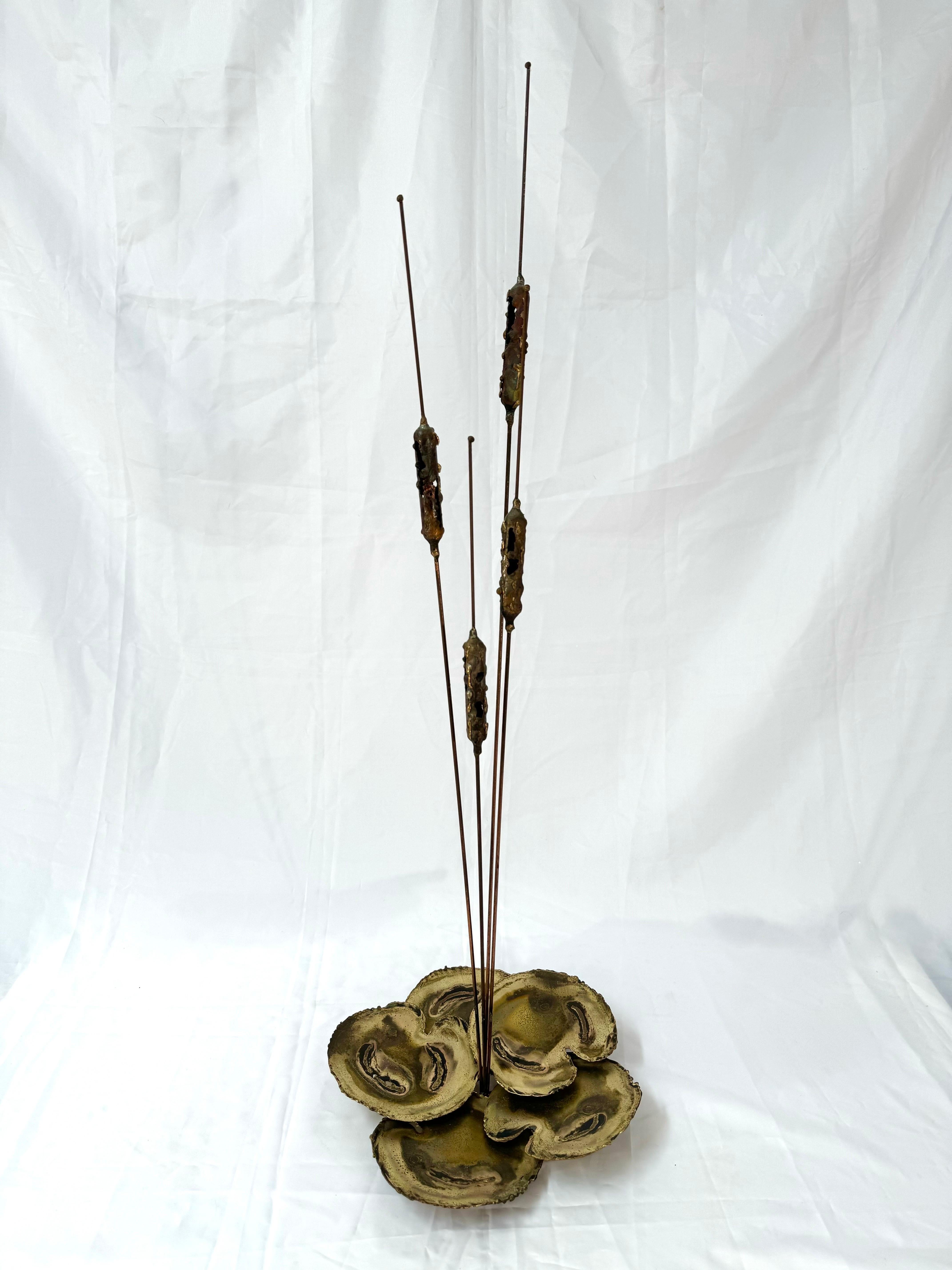 Mid Century Modern Brutalist Sculpture of Cattails. Large decorative piece of art. Perfect for a table top or Mantle.