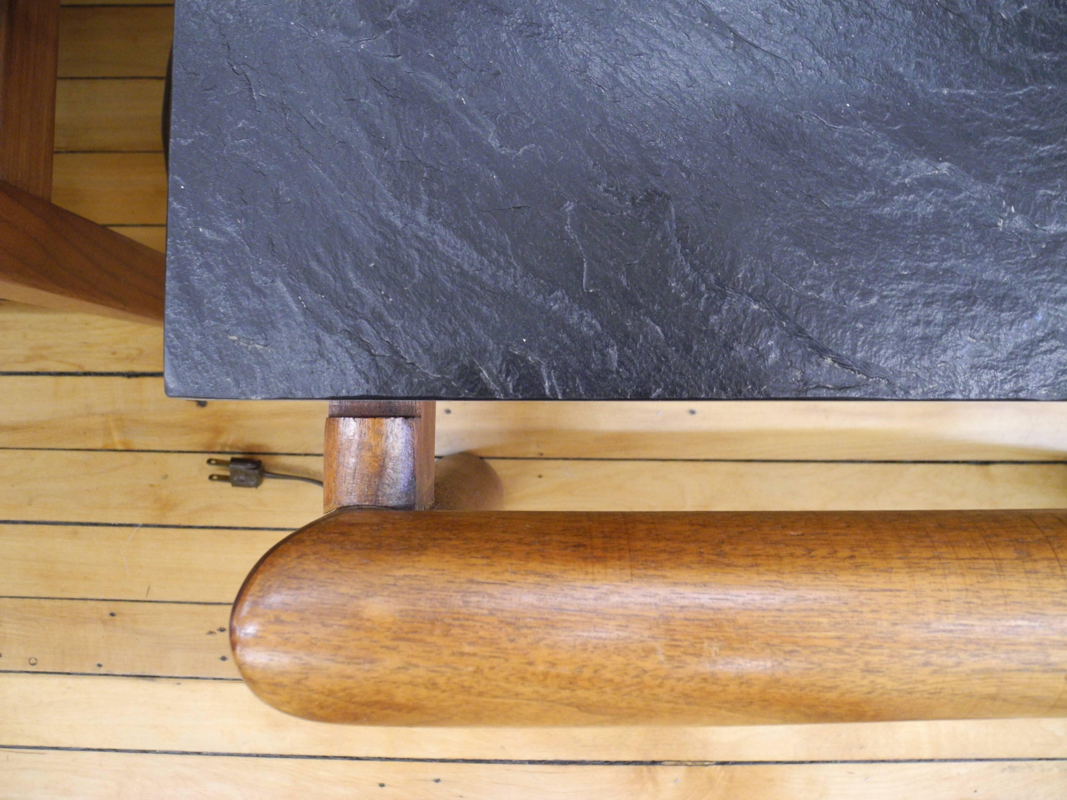 Mid-Century Modern Brutalist Slate and Walnut Coffee Table by Adrian Pearsall For Sale 2