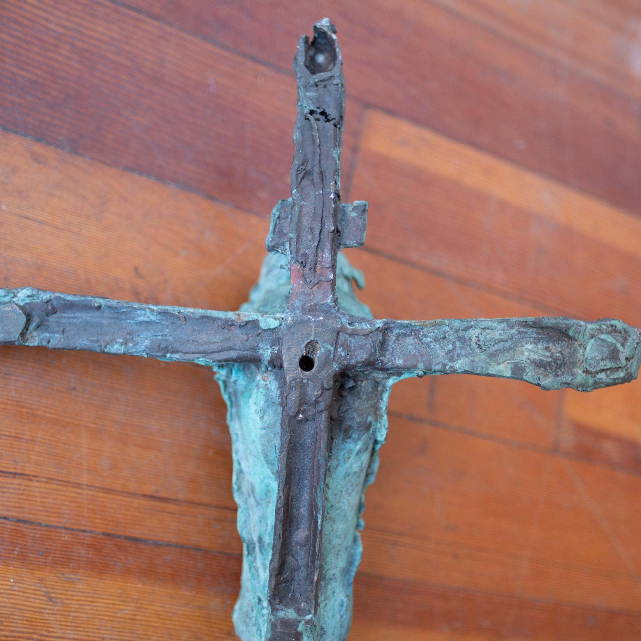 Mid Century Modern Brutalist Solid Bronze Crucifix Sculpture 1960s For Sale 5