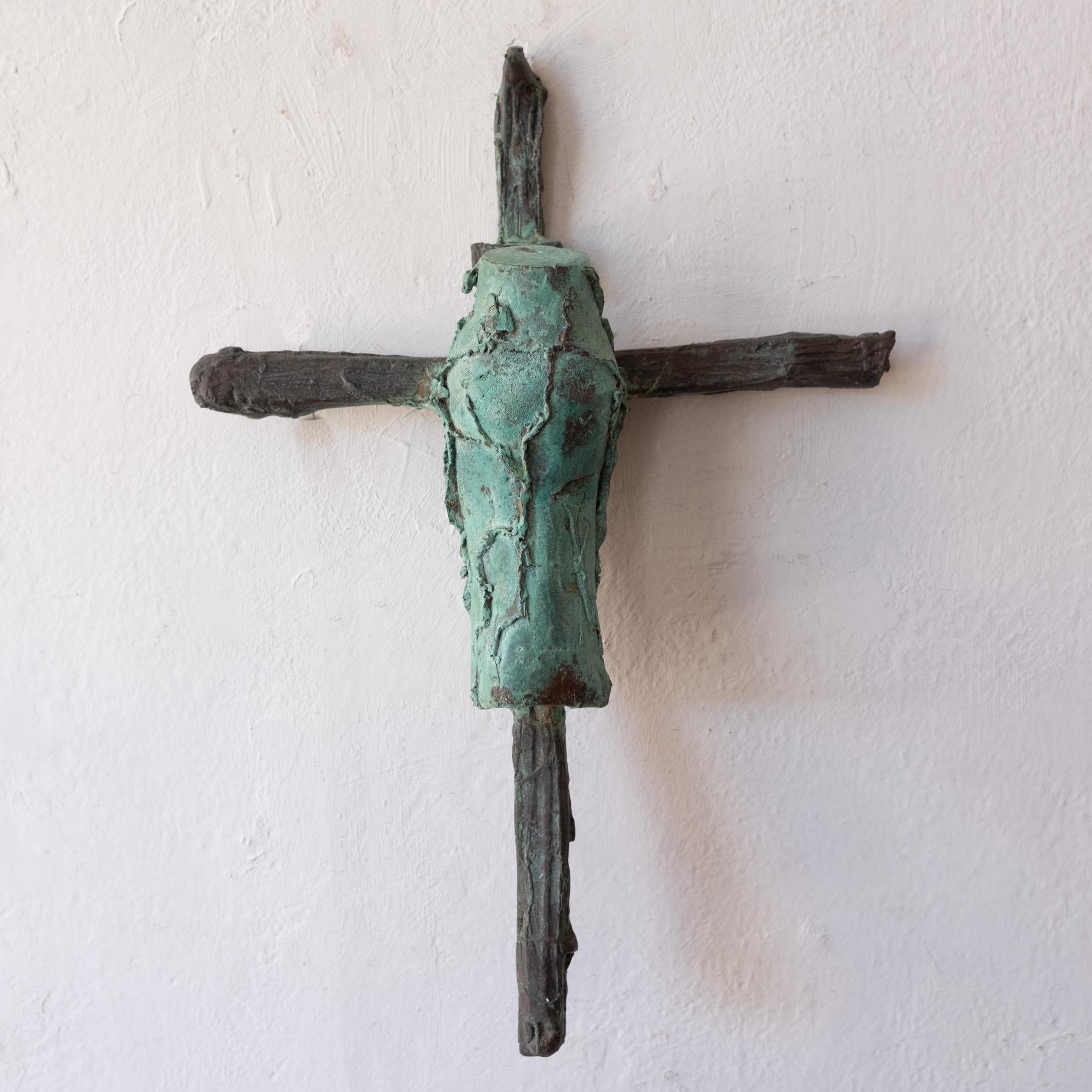 Mid Century Modern Brutalist Solid Bronze Crucifix Sculpture 1960s For Sale 8