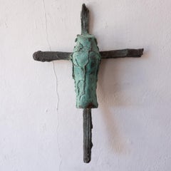 Mid Century Modern Brutalist Solid Bronze Crucifix Sculpture 1960s