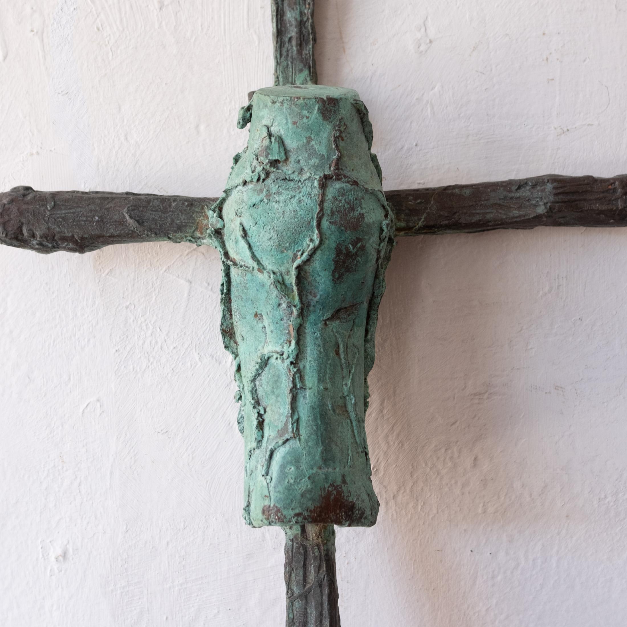 Unknown Mid Century Modern Brutalist Solid Bronze Crucifix Sculpture 1960s For Sale