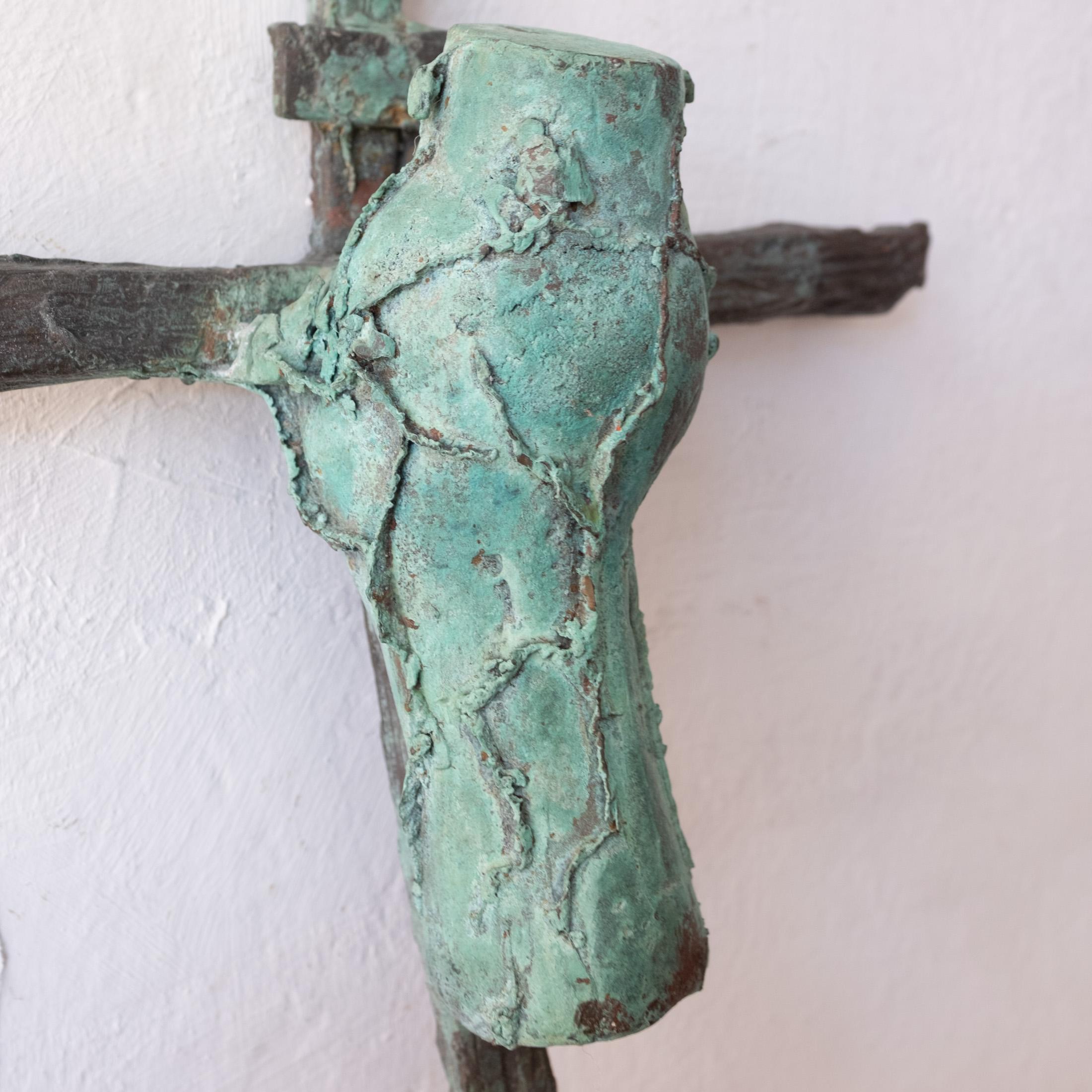 Mid-20th Century Mid Century Modern Brutalist Solid Bronze Crucifix Sculpture 1960s For Sale