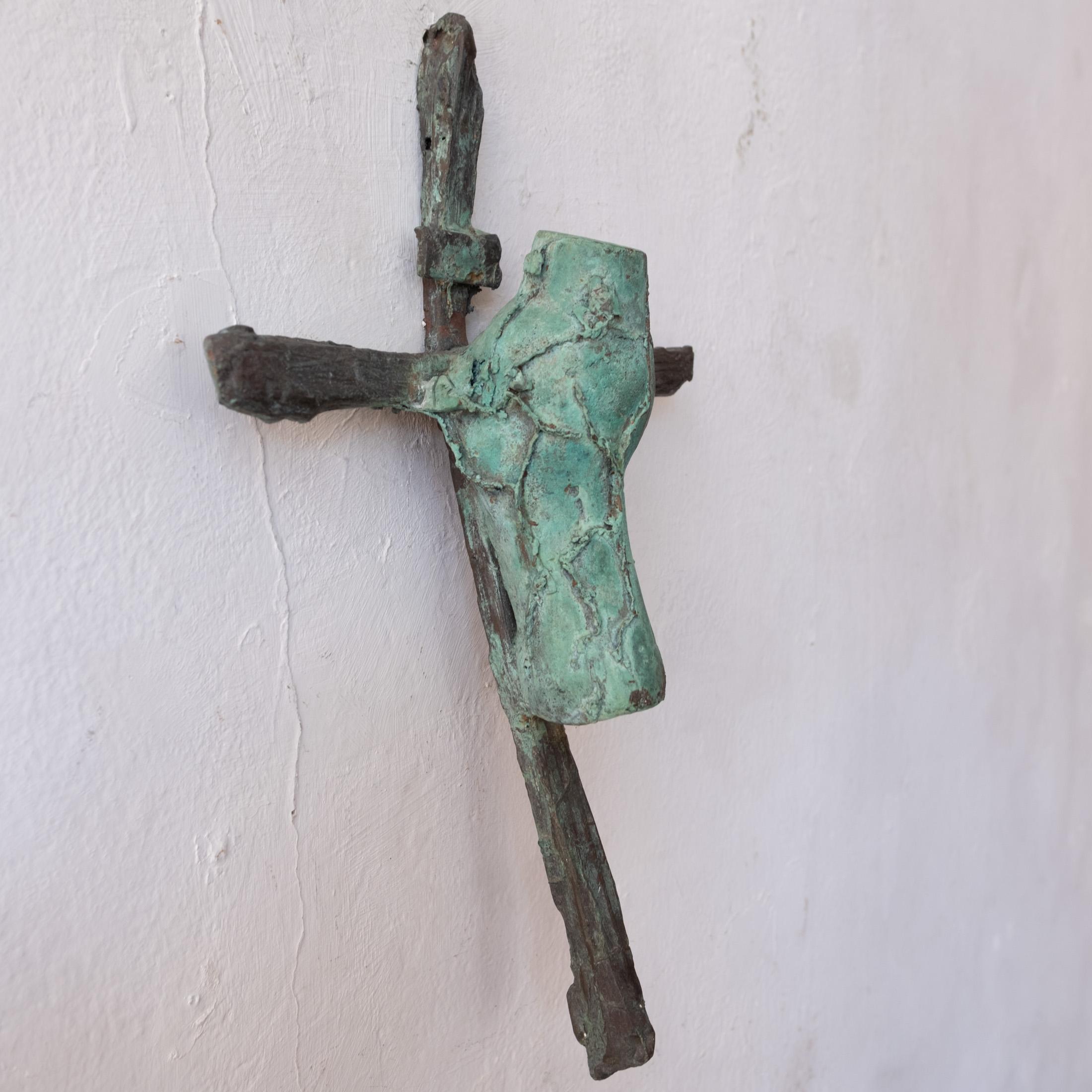 Mid Century Modern Brutalist Solid Bronze Crucifix Sculpture 1960s For Sale 2