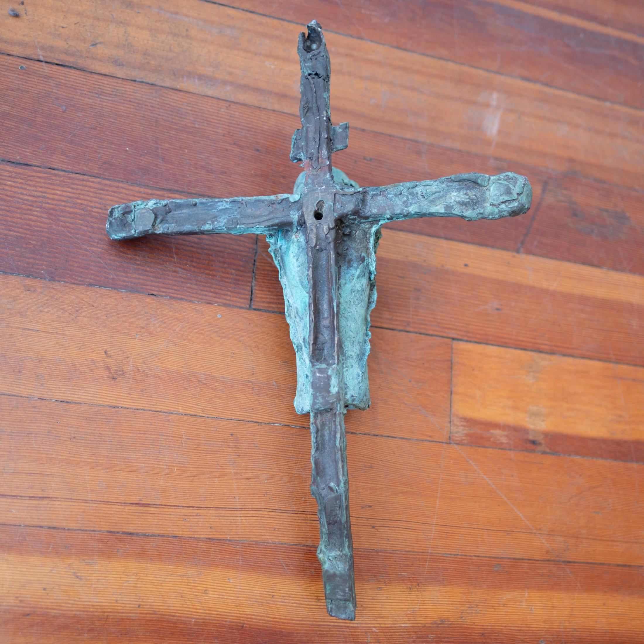 Mid Century Modern Brutalist Solid Bronze Crucifix Sculpture 1960s For Sale 4