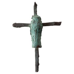Mid Century Modern Brutalist Solid Bronze Crucifix Sculpture 1960s