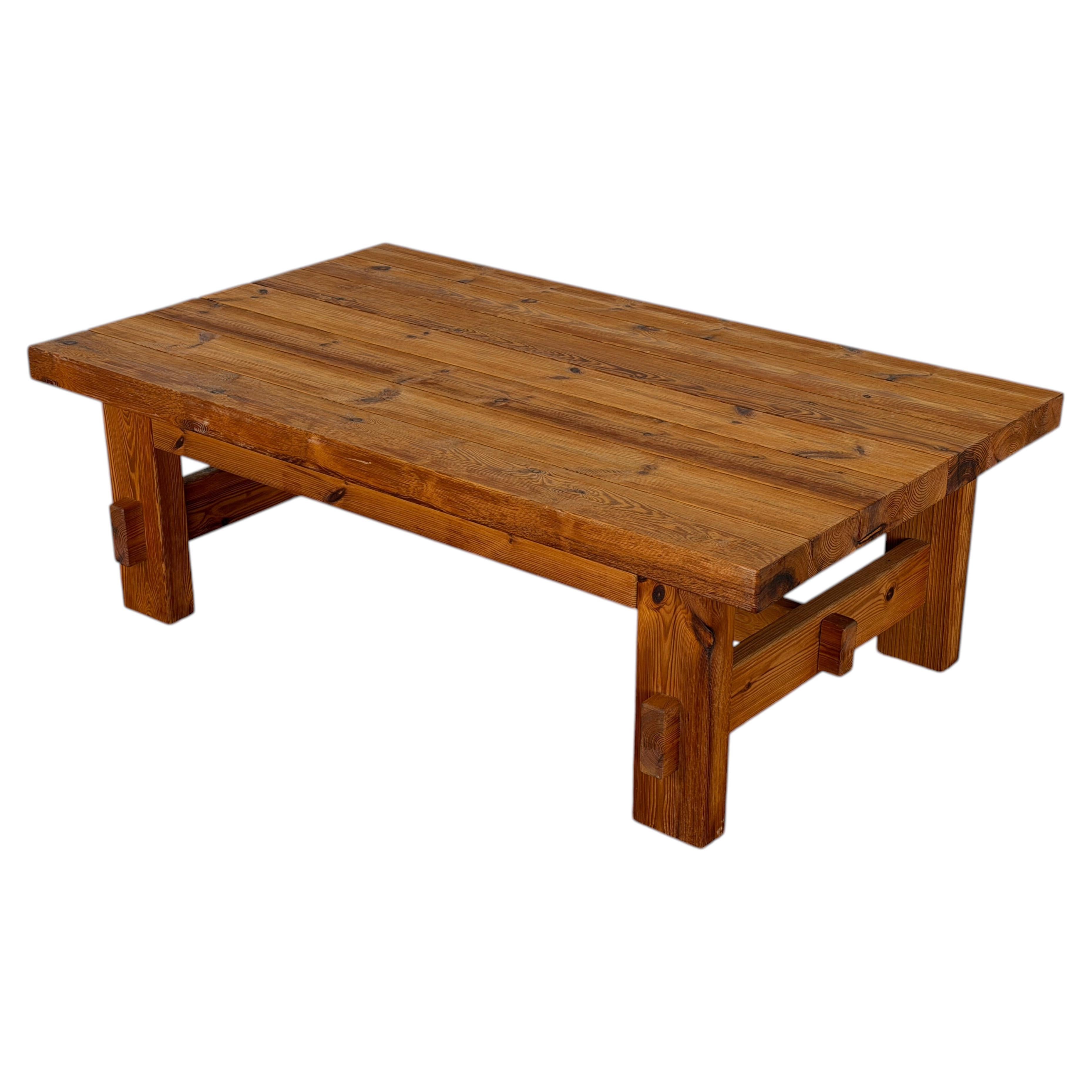Mid Century Modern, Brutalist Solid Pomeranian Pine Coffee Table, Denmark, 1970s