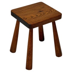 Taburete Brutalista de Roble Macizo, Diseño Holandés, Mediados del Siglo, 1960