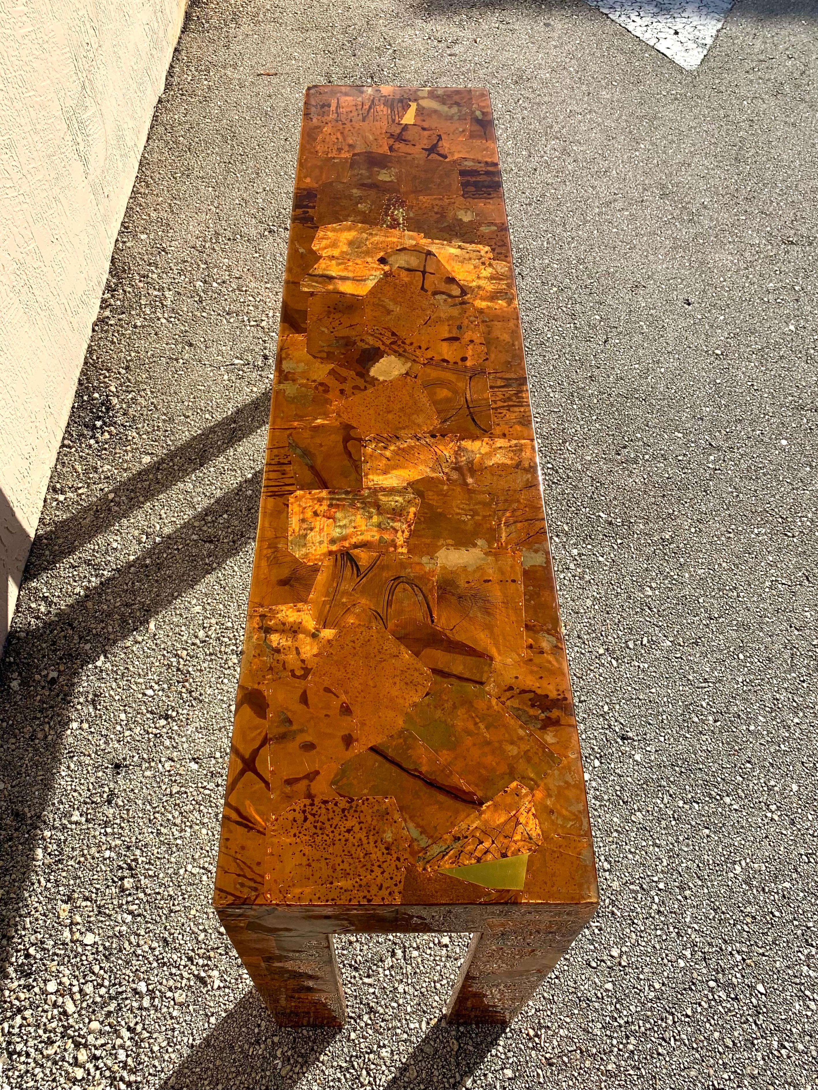 Mid-Century Modern, Brutalist, Studio Made Brass and Copper Console Table In Good Condition For Sale In Boynton Beach, FL
