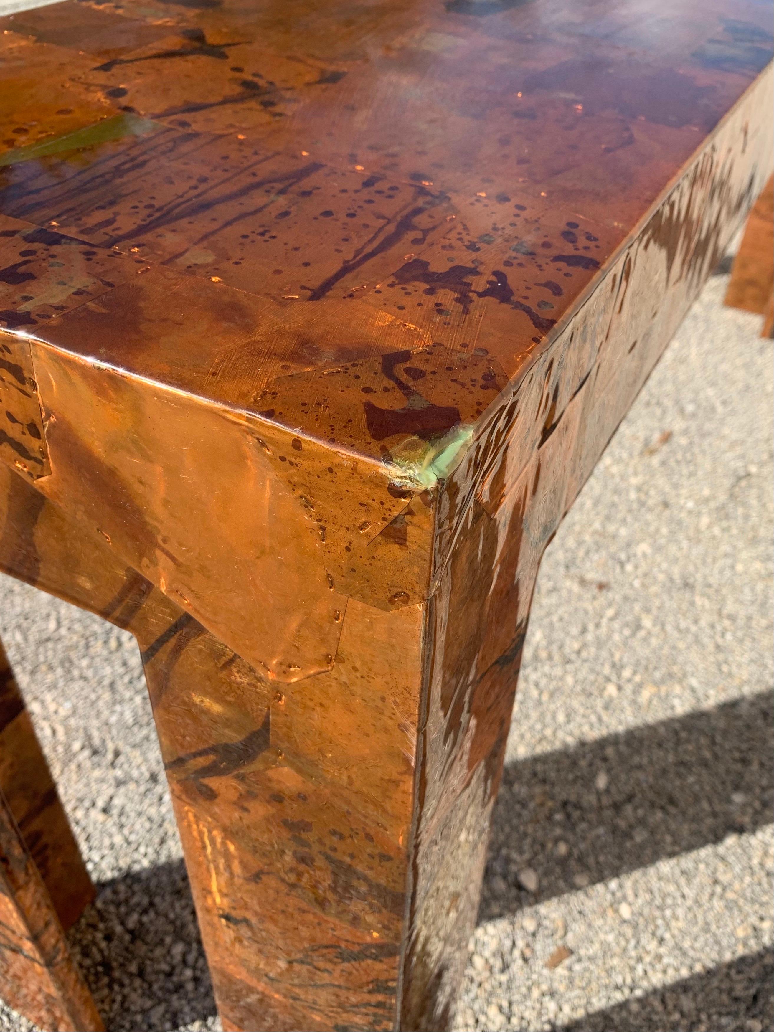 20th Century Mid-Century Modern, Brutalist, Studio Made Brass and Copper Console Table For Sale