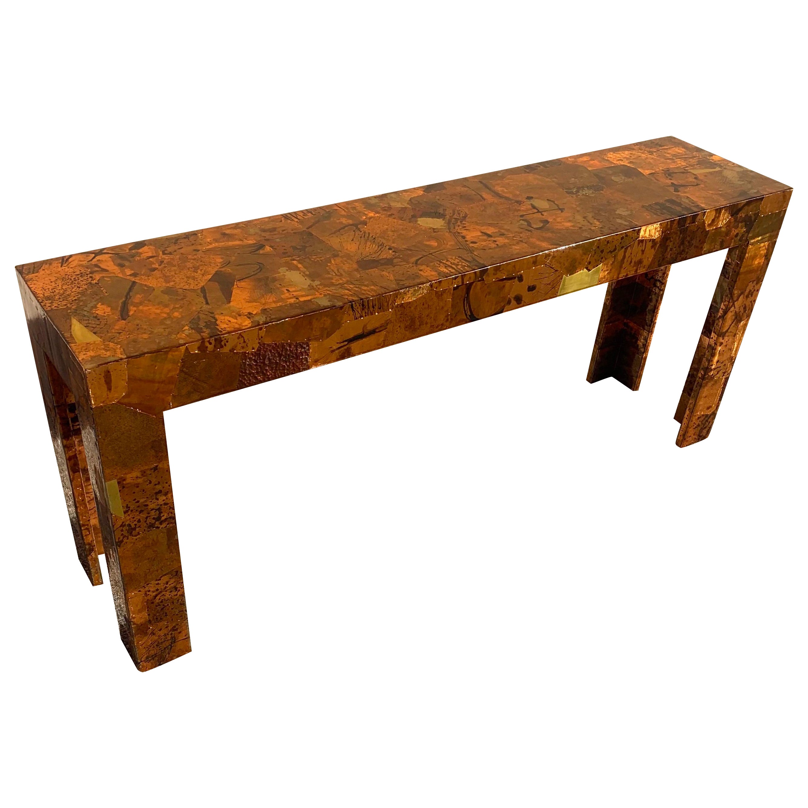 Mid-Century Modern, Brutalist, Studio Made Brass and Copper Console Table