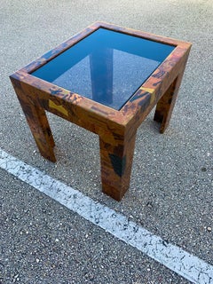 Mid-Century Modern, Brutalist, Studio Made Copper and Brass Accent Table