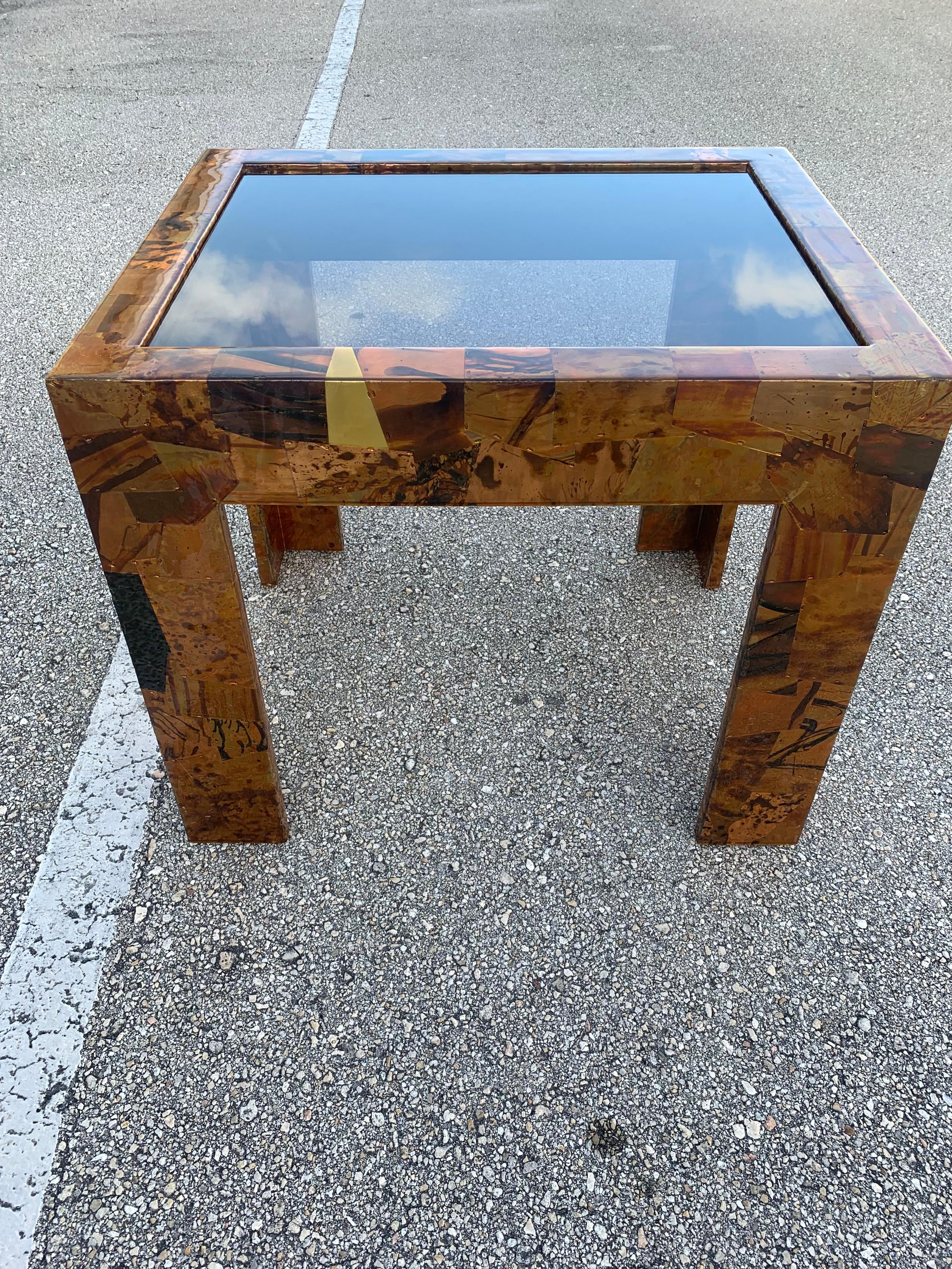 20th Century Mid-Century Modern, Brutalist, Studio Made Copper and Brass Accent Table For Sale