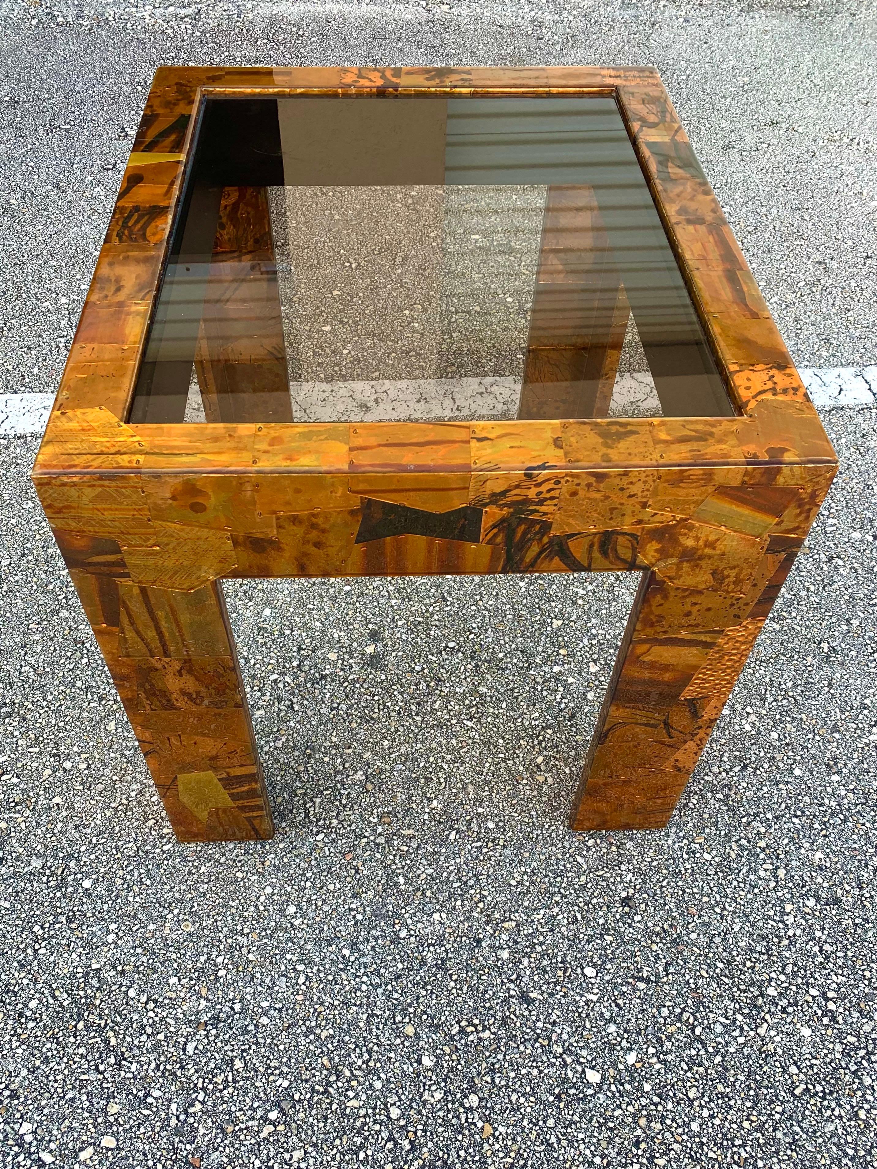 Mid-Century Modern, Brutalist, Studio Made Copper and Brass Accent Table For Sale 1