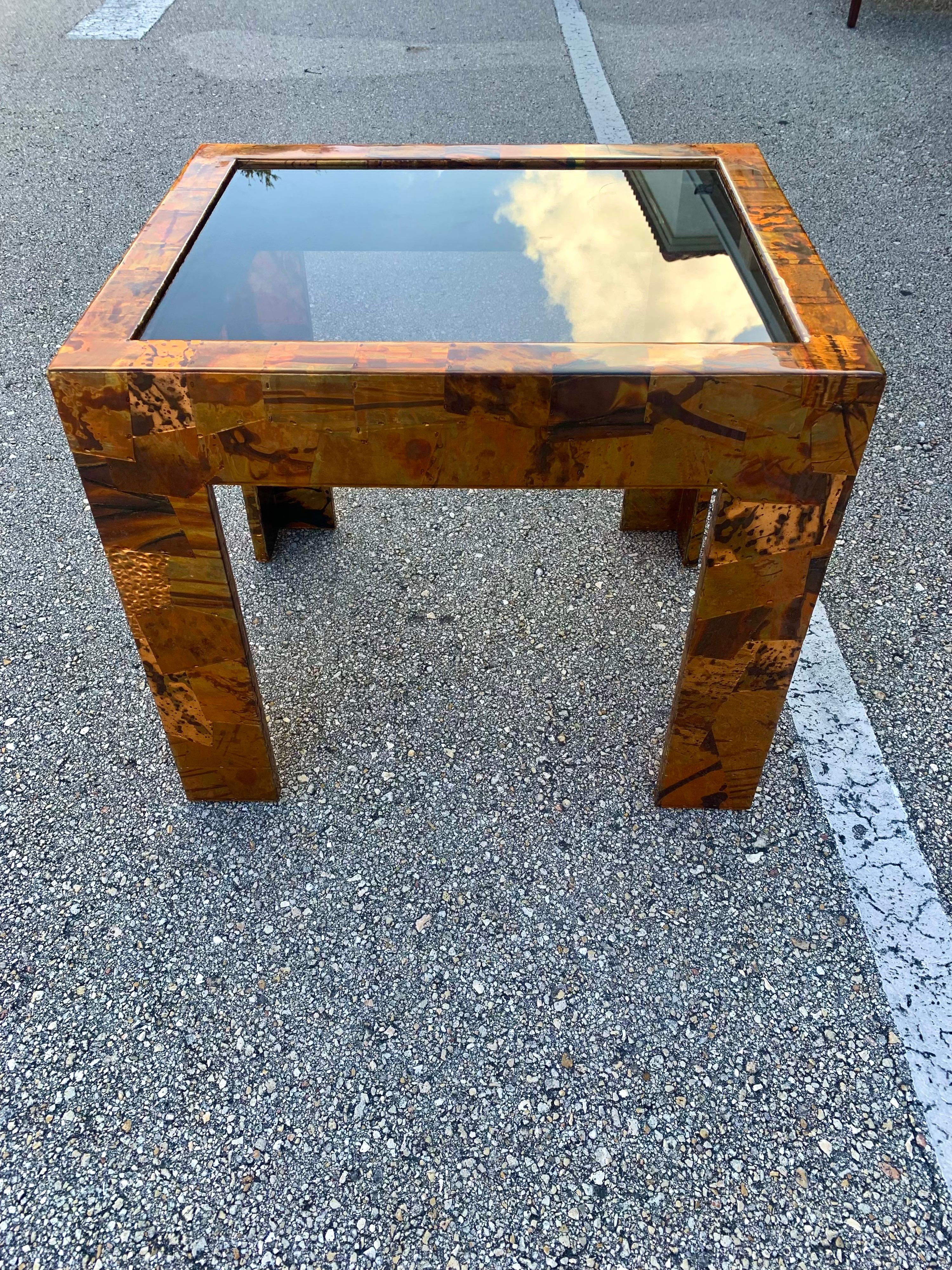 Mid-Century Modern, Brutalist, Studio Made Copper and Brass Accent Table For Sale 3