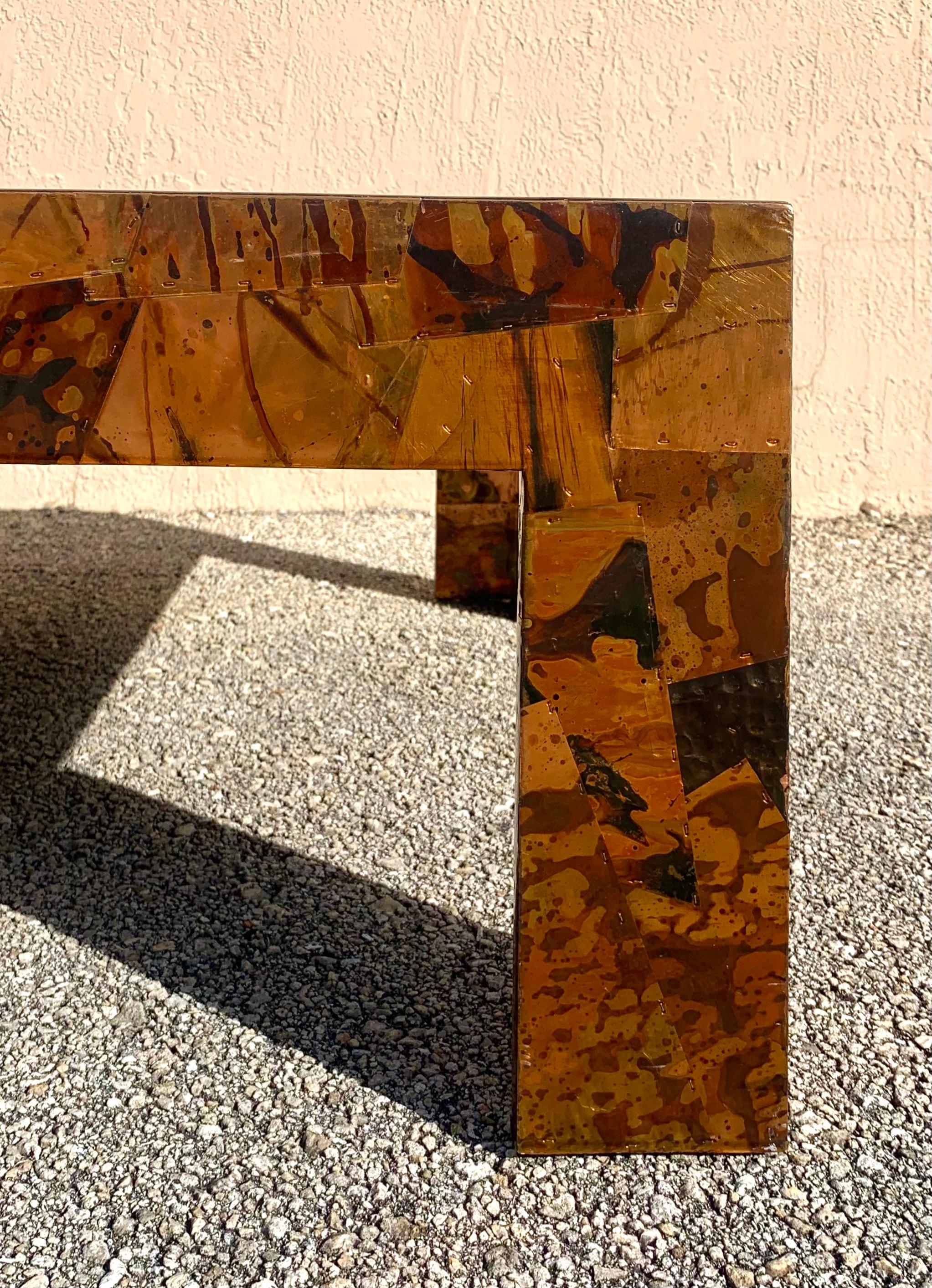 Mid-Century Modern, Brutalist, Studio Made Copper and Brass Coffee Table In Good Condition For Sale In Boynton Beach, FL