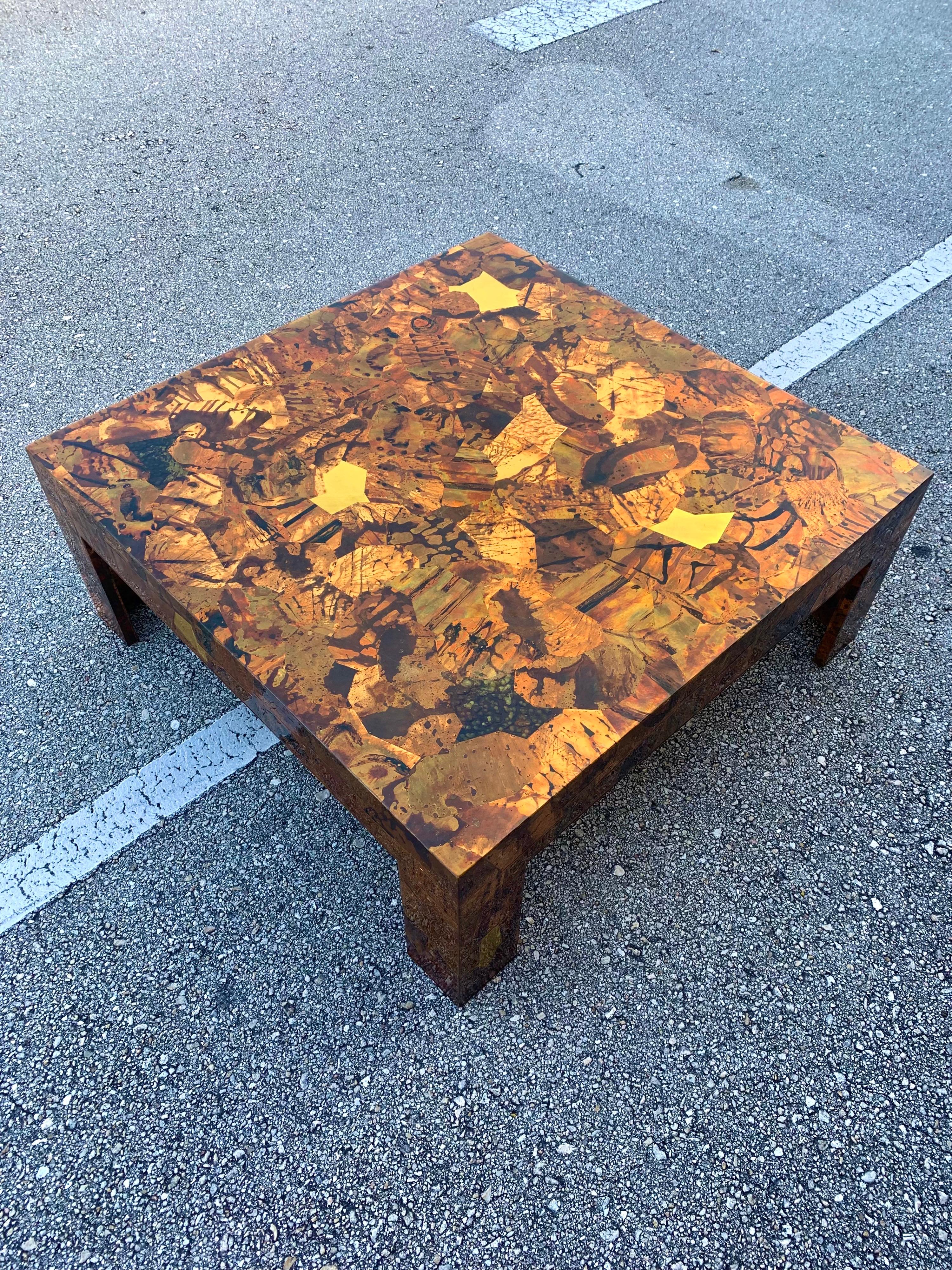Mid-Century Modern, Brutalist, Studio Made Copper and Brass Coffee Table For Sale 1