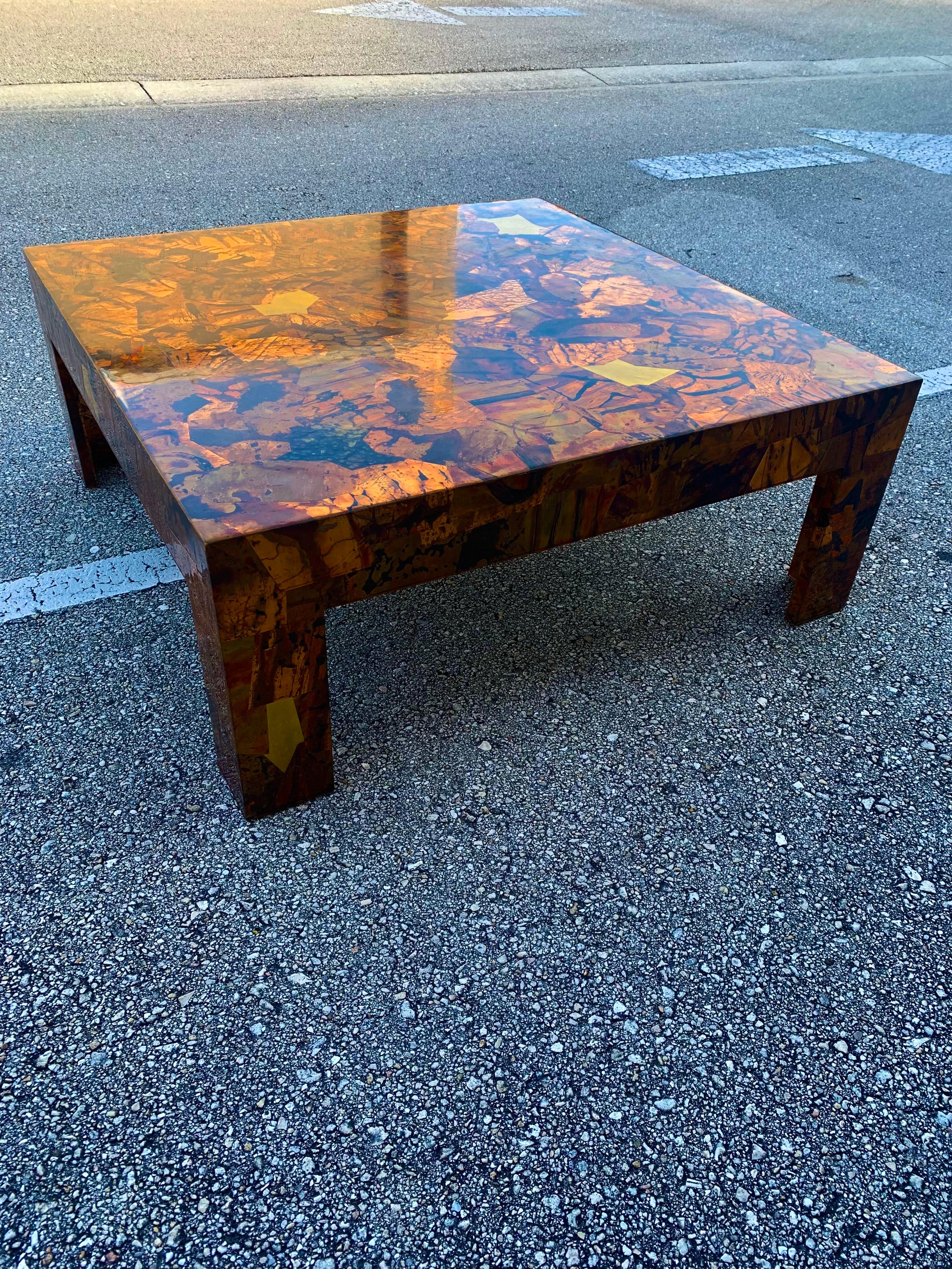 Mid-Century Modern, Brutalist, Studio Made Copper and Brass Coffee Table For Sale 2