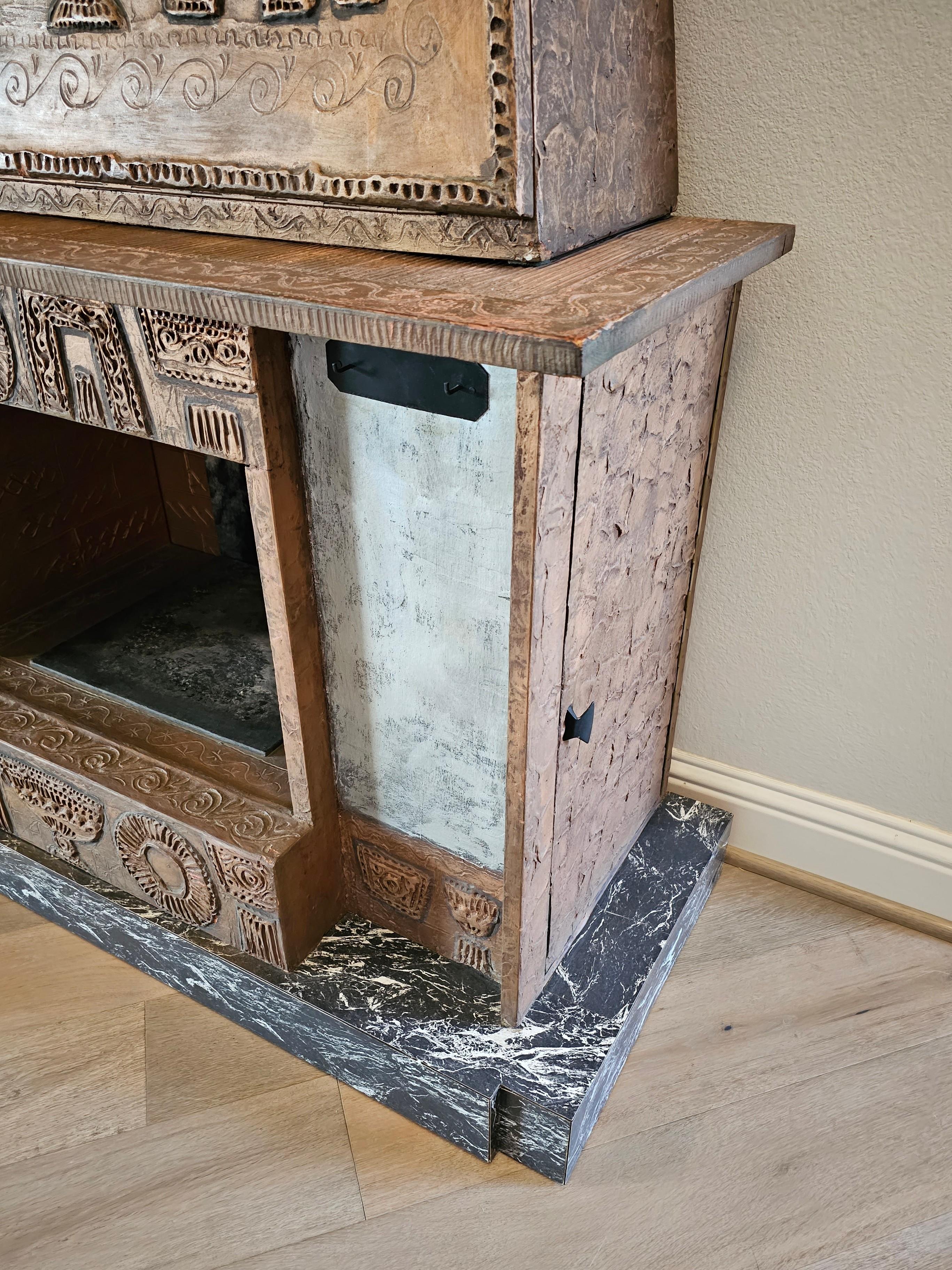 Mid-Century Modern Brutalist Style Fireplace Bar Cabinet  For Sale 4