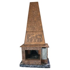 Mid-Century Modern Brutalist Style Fireplace Bar Cabinet 