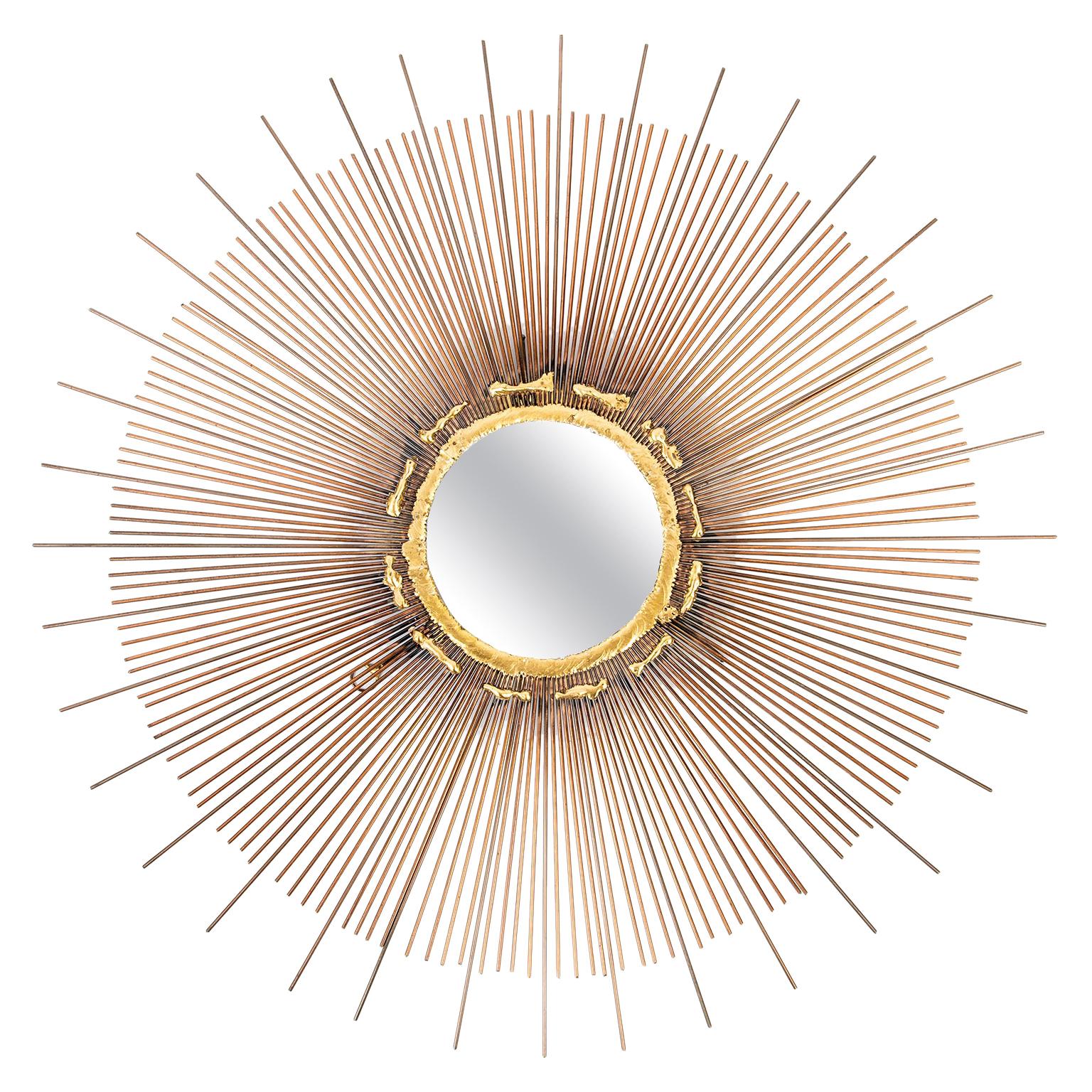 Mid-Century Modern Brutalist Sunburst Mirror, circa 1970