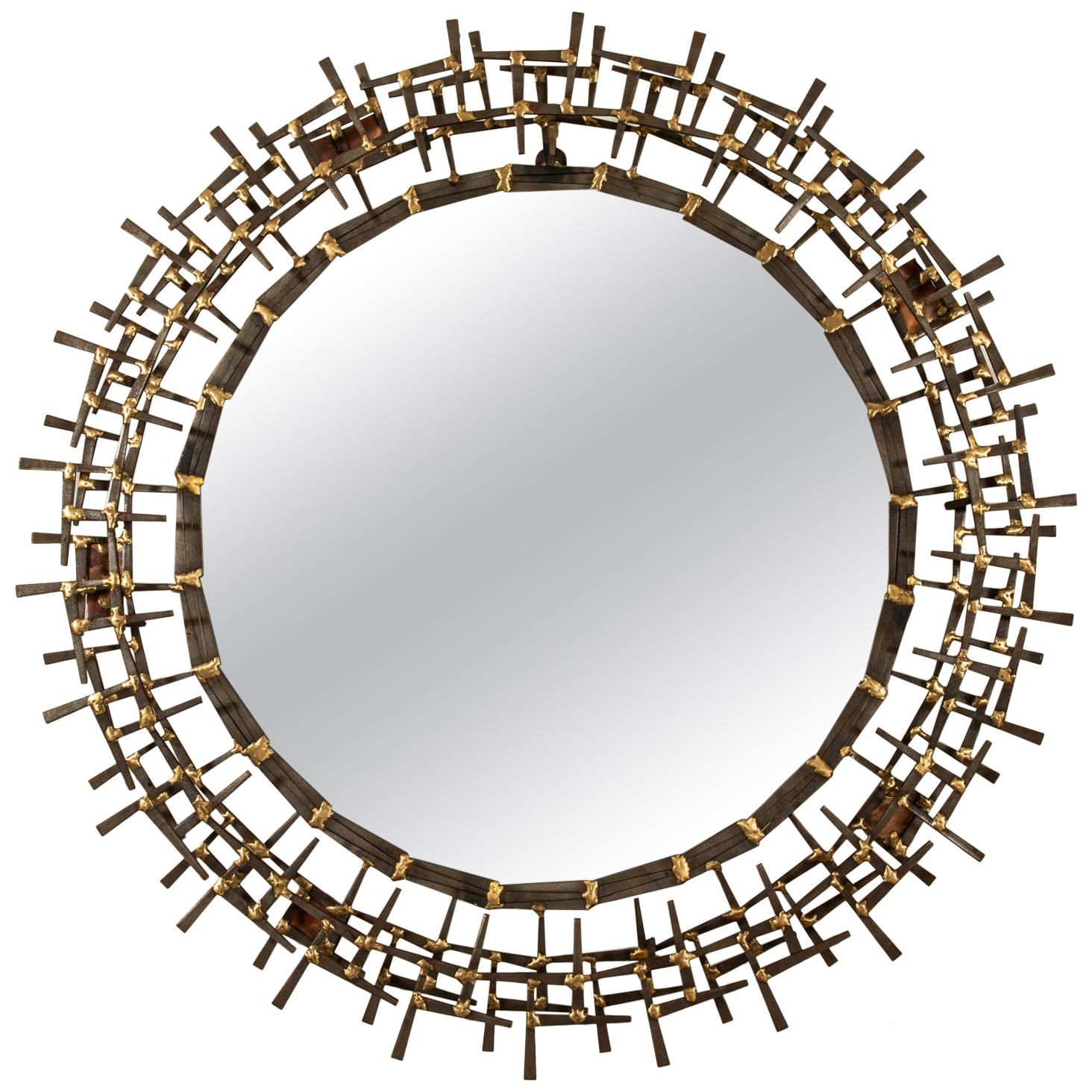 Mid-Century Modern Brutalist Sunburst Mirror