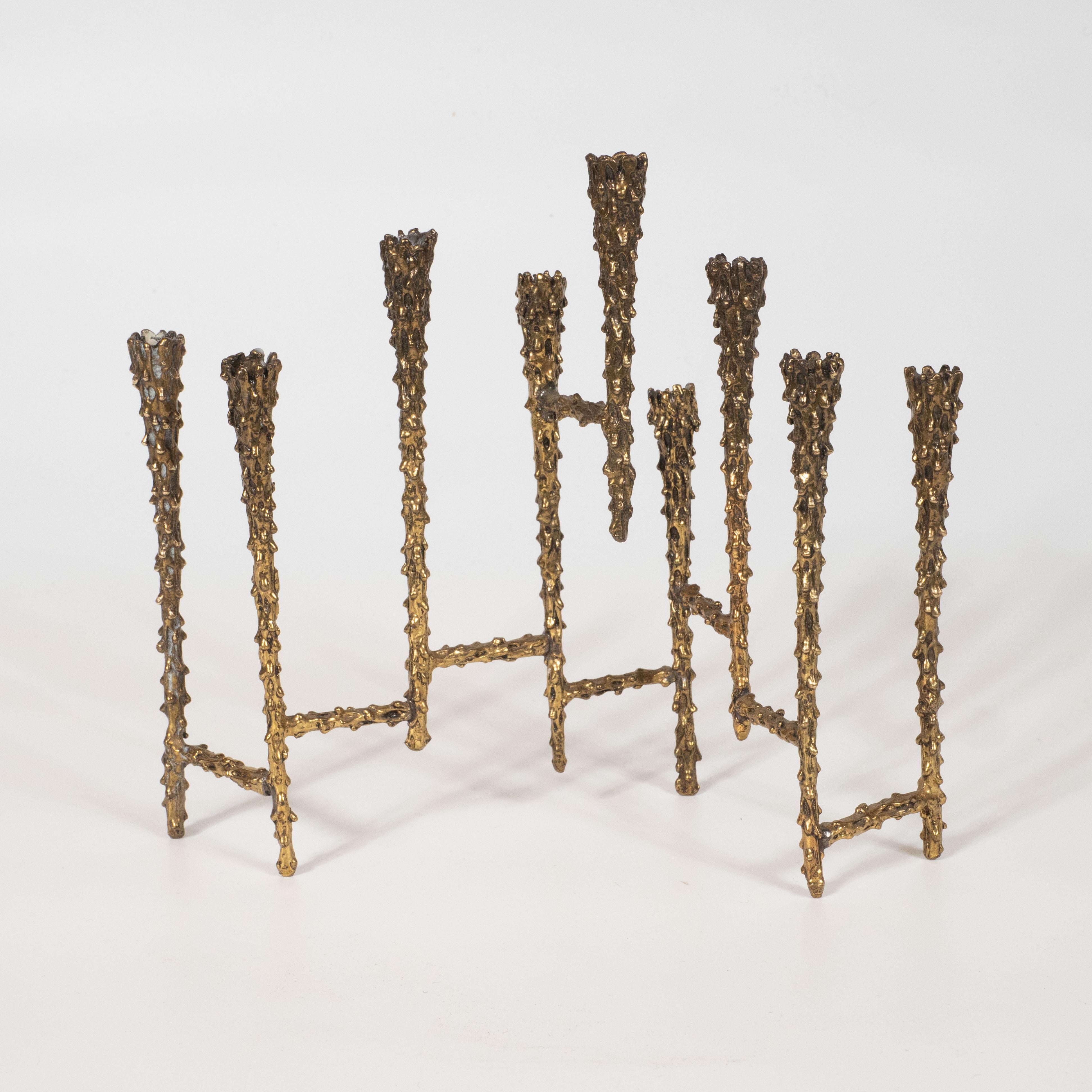 American Mid-Century Modern Brutalist Textural Brass Menorah