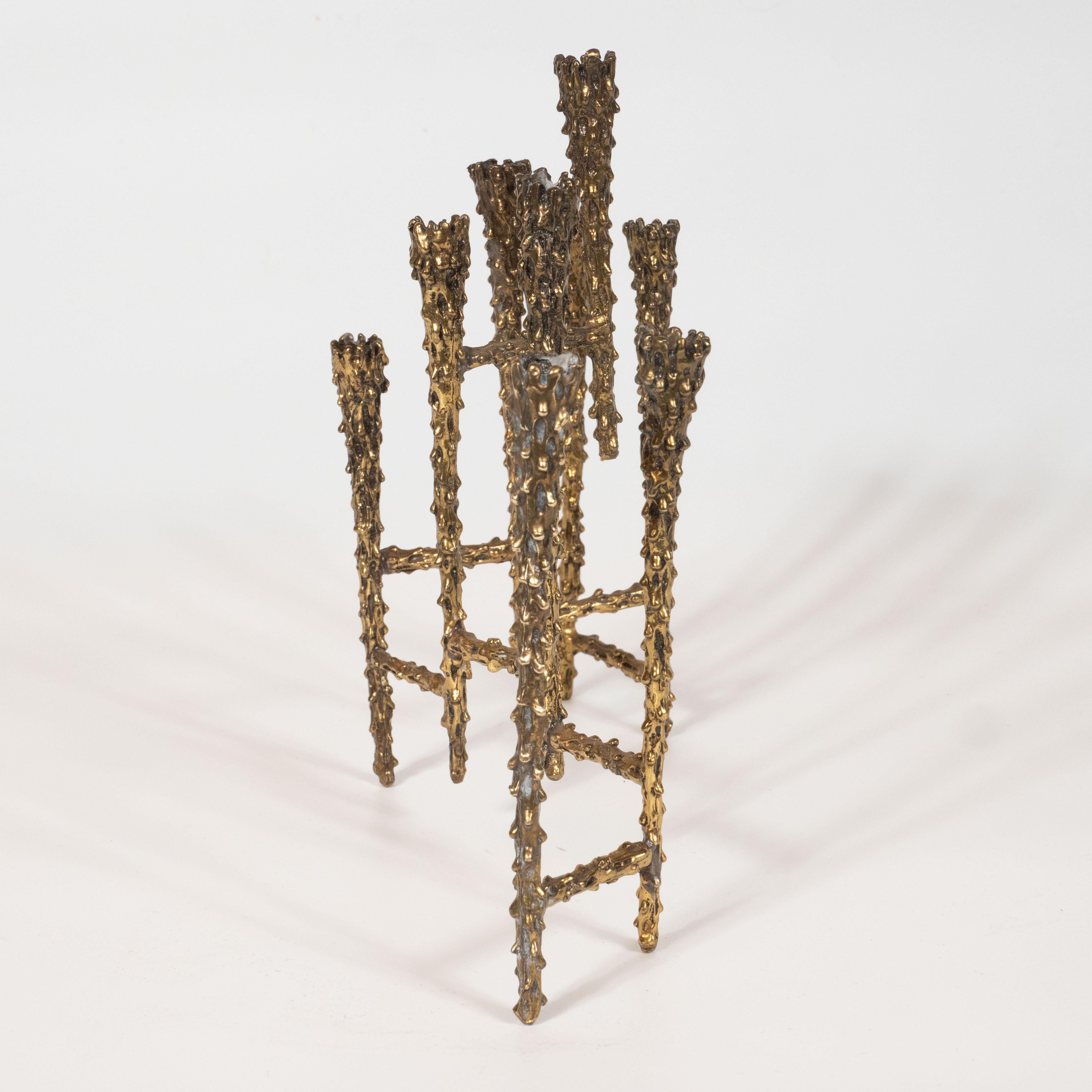 Mid-Century Modern Brutalist Textural Brass Menorah 1